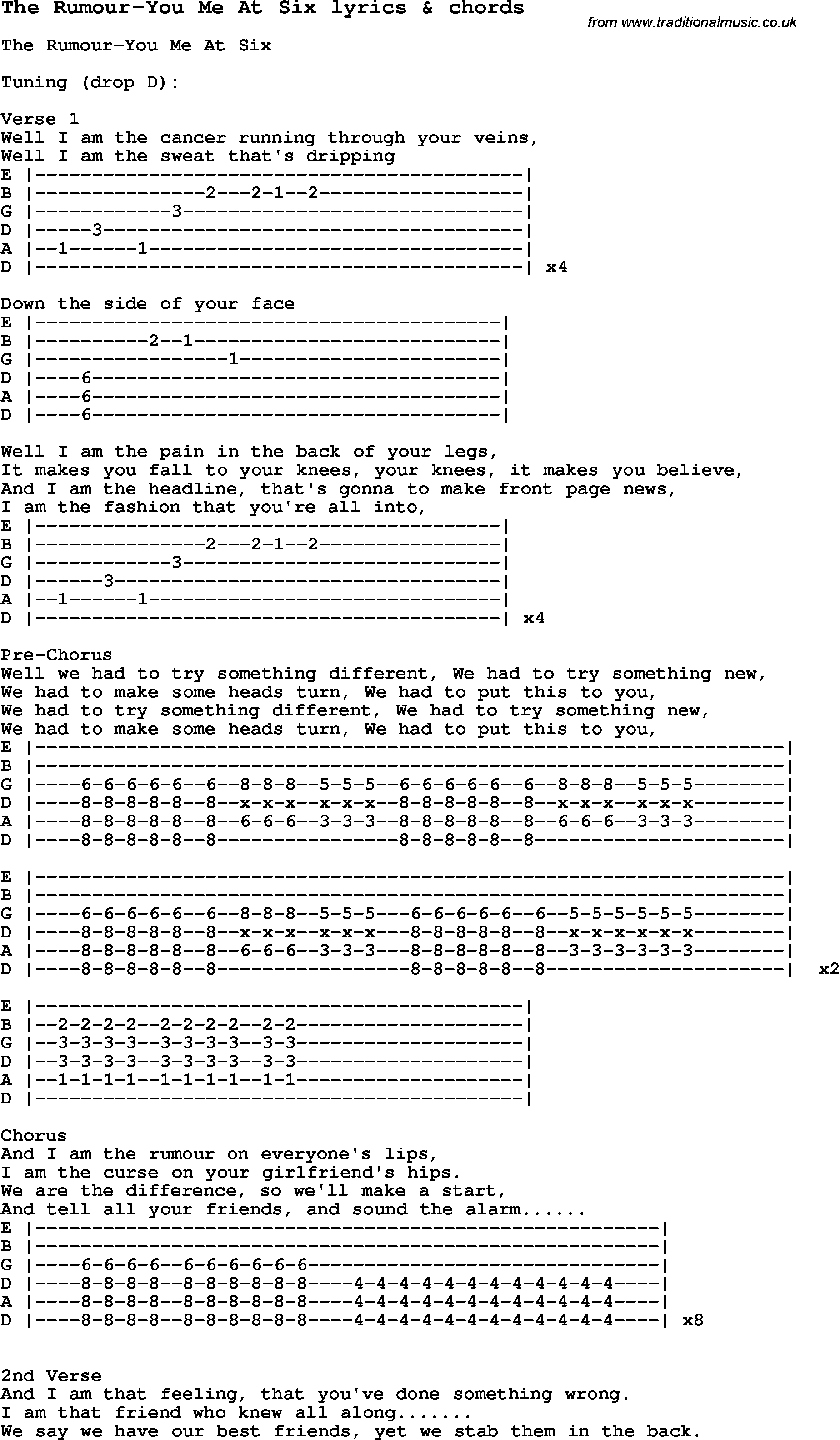 Love Song Lyrics for: The Rumour-You Me At Six with chords for Ukulele, Guitar Banjo etc.