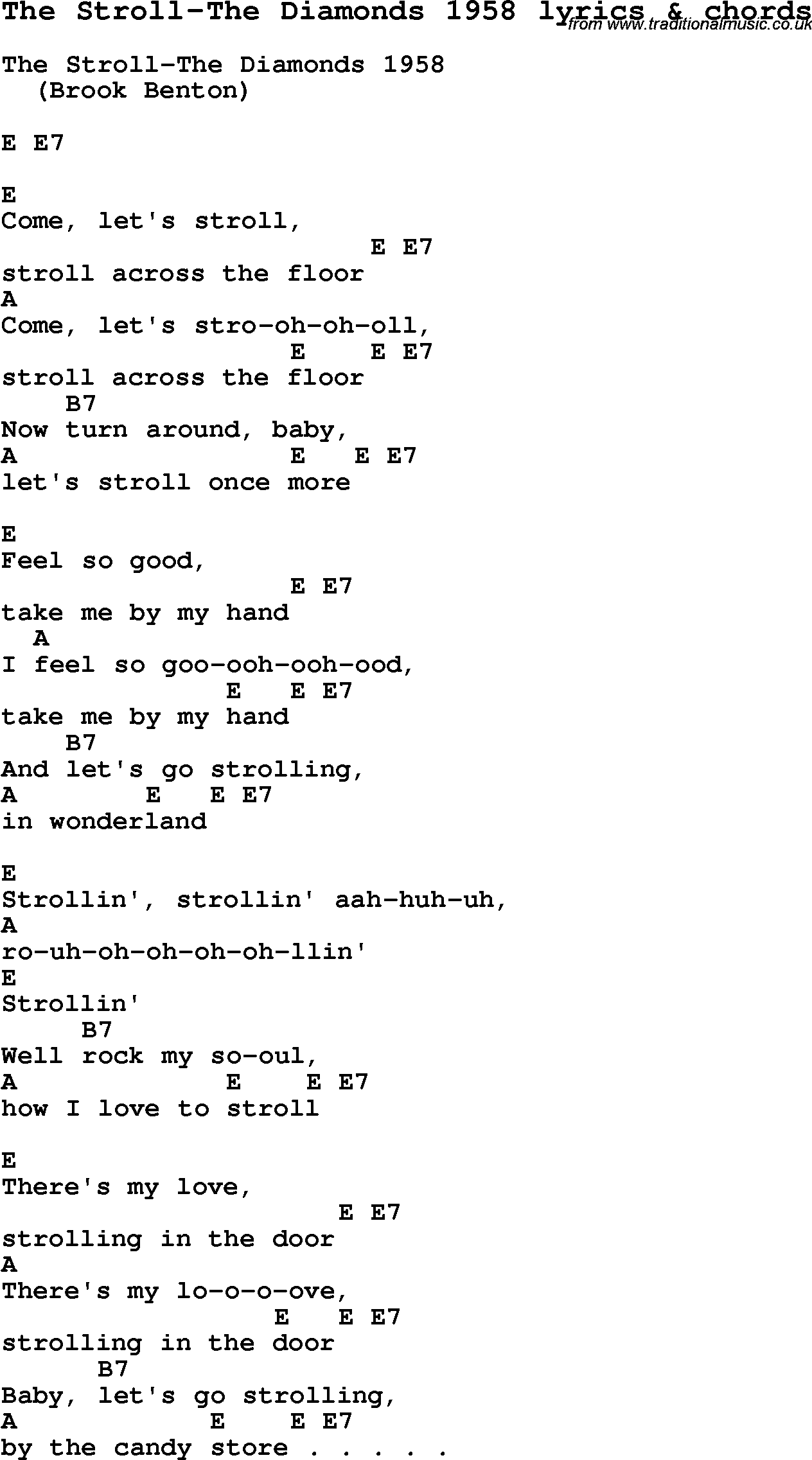 Love Song Lyrics for:The Stroll-The Diamonds 1958 with chords.
