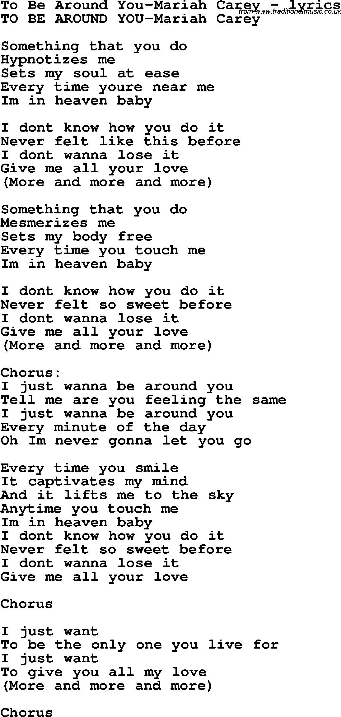 Love Song Lyrics for: To Be Around You-Mariah Carey