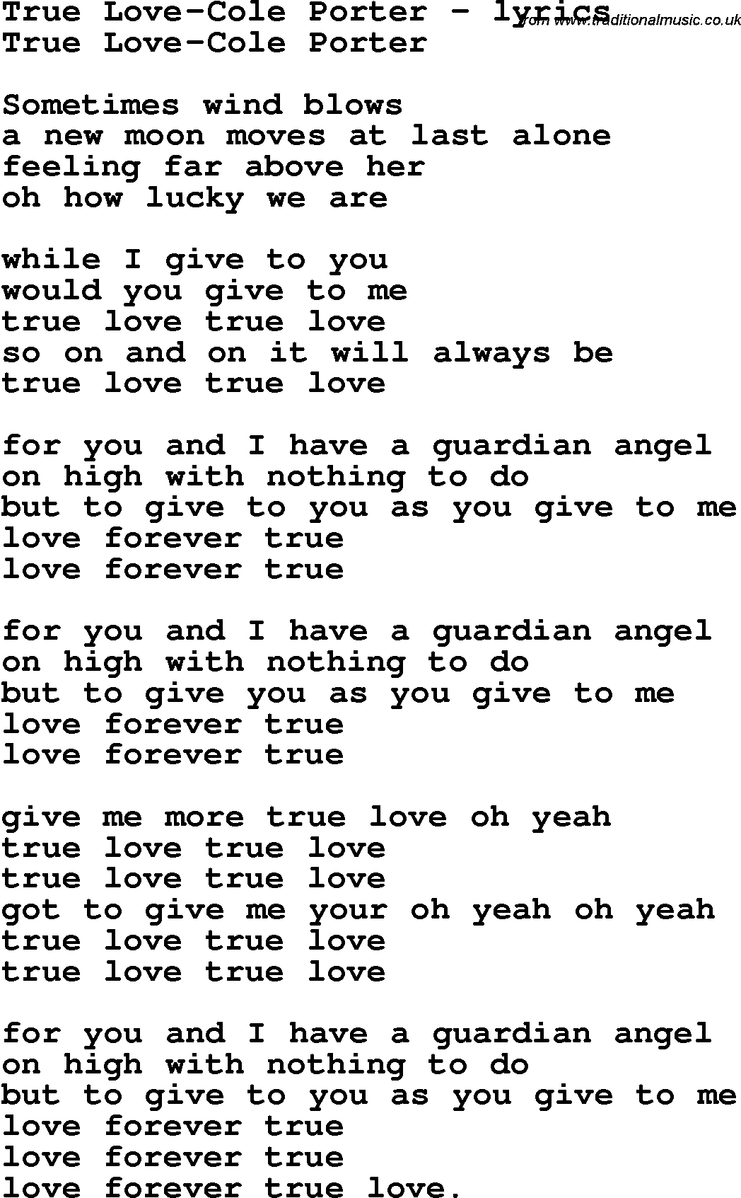 Love Song Lyrics for: True Love-Cole Porter