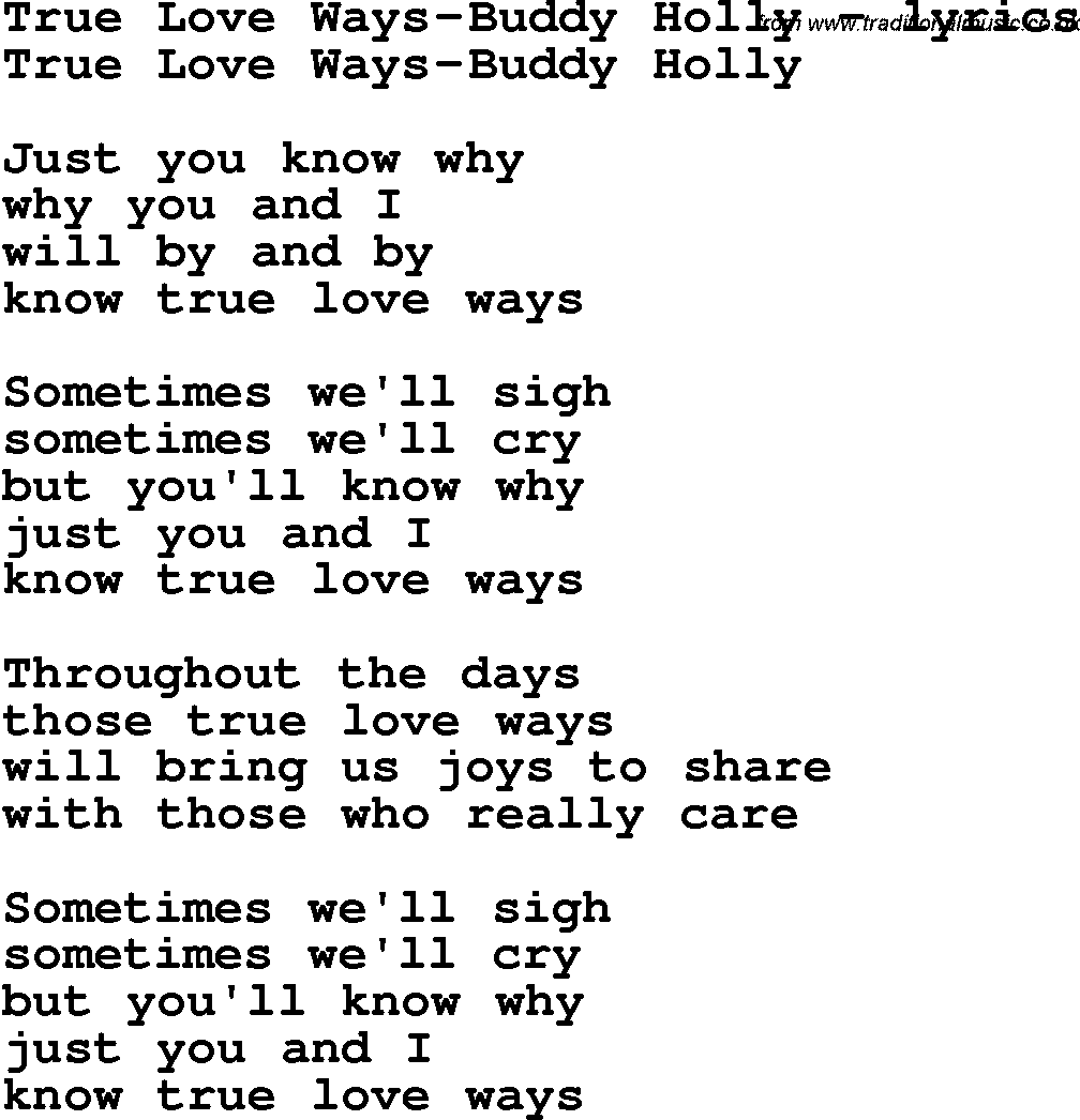 Love Song Lyrics for: True Love Ways-Buddy Holly