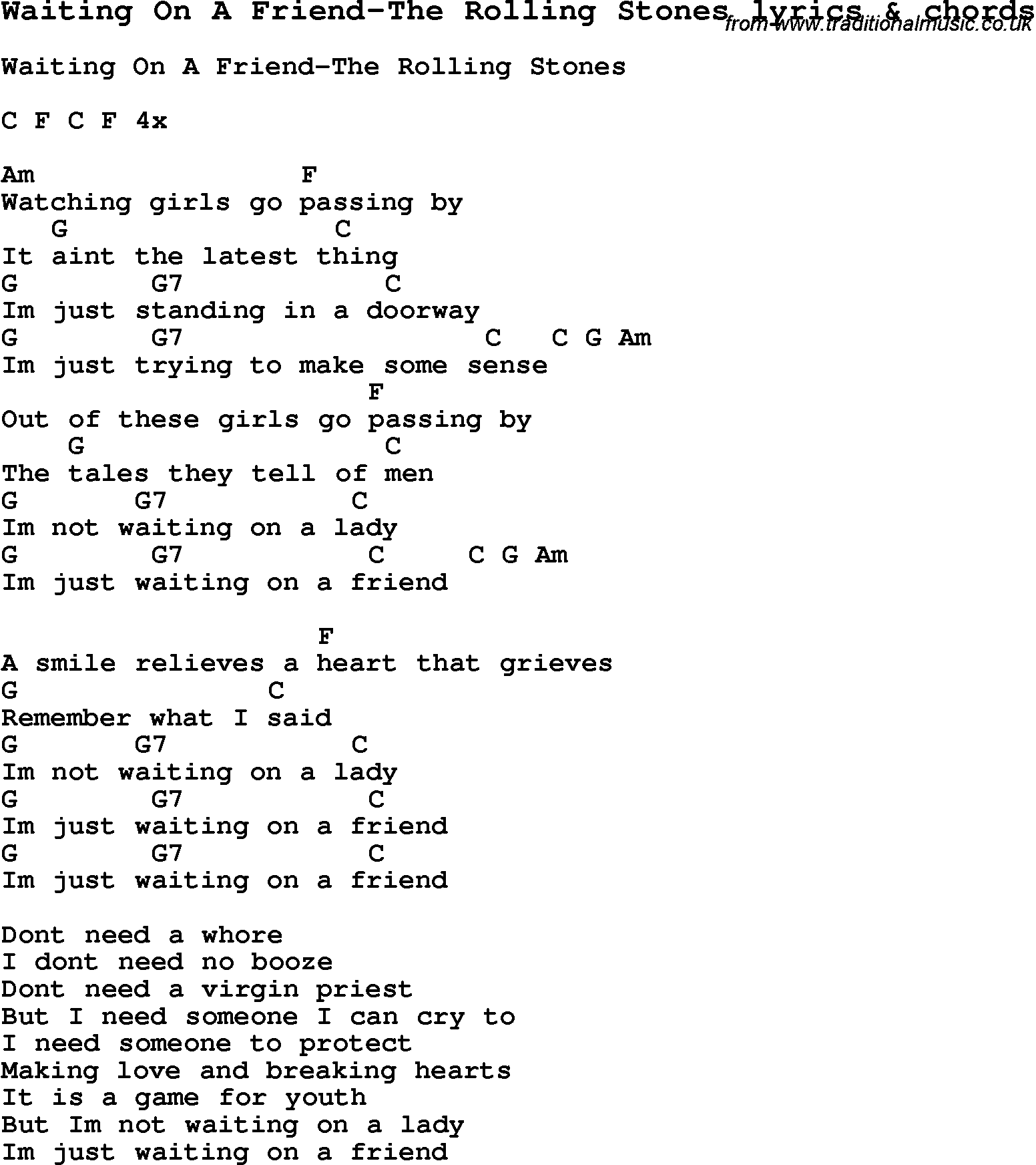 Love Song Lyrics for: Waiting On A Friend-The Rolling Stones with chords for Ukulele, Guitar Banjo etc.