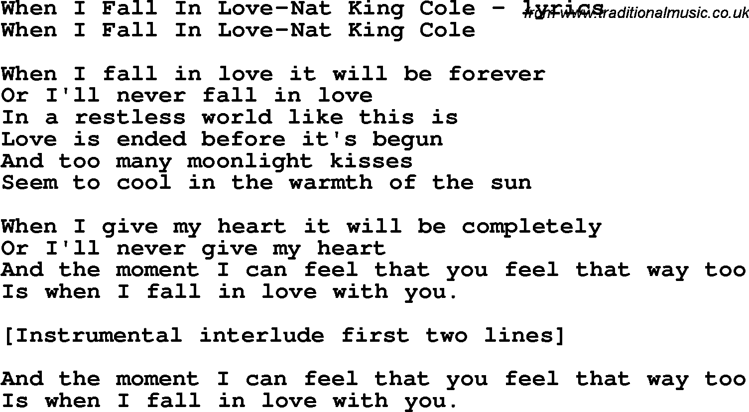 Love Song Lyrics for: When I Fall In Love-Nat King Cole
