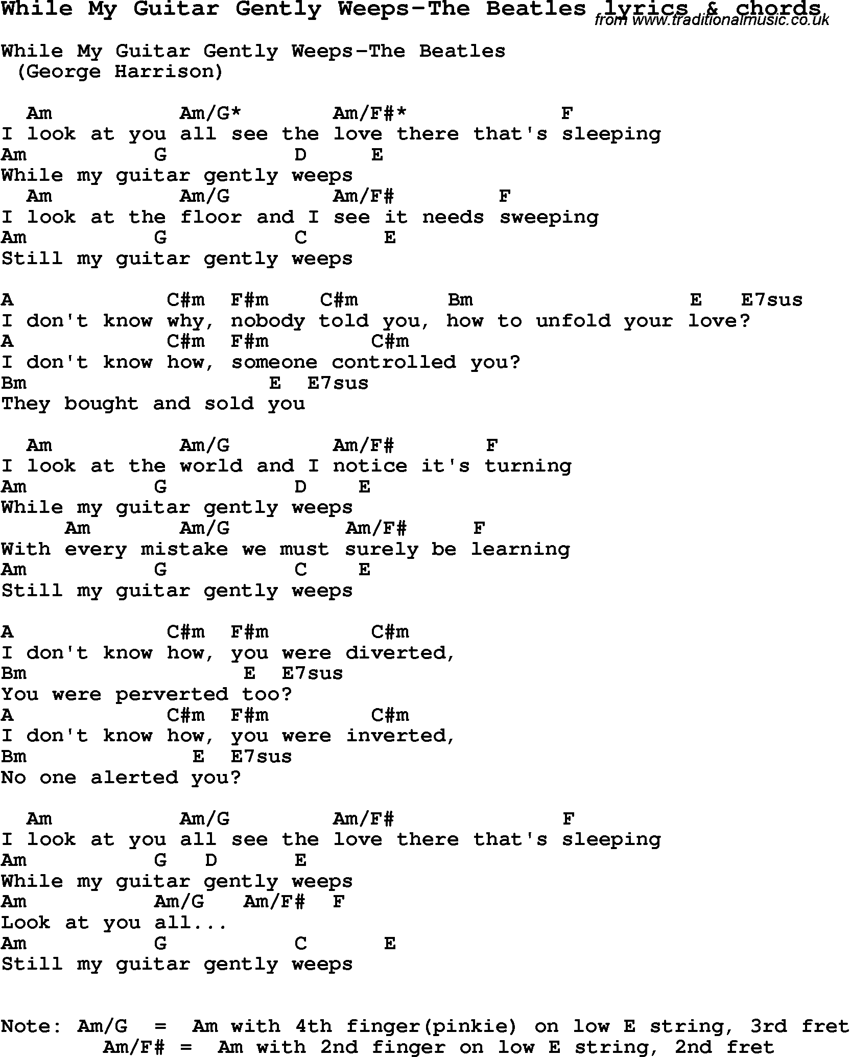 Love Song Lyrics for: While My Guitar Gently Weeps-The Beatles with chords for Ukulele, Guitar Banjo etc.