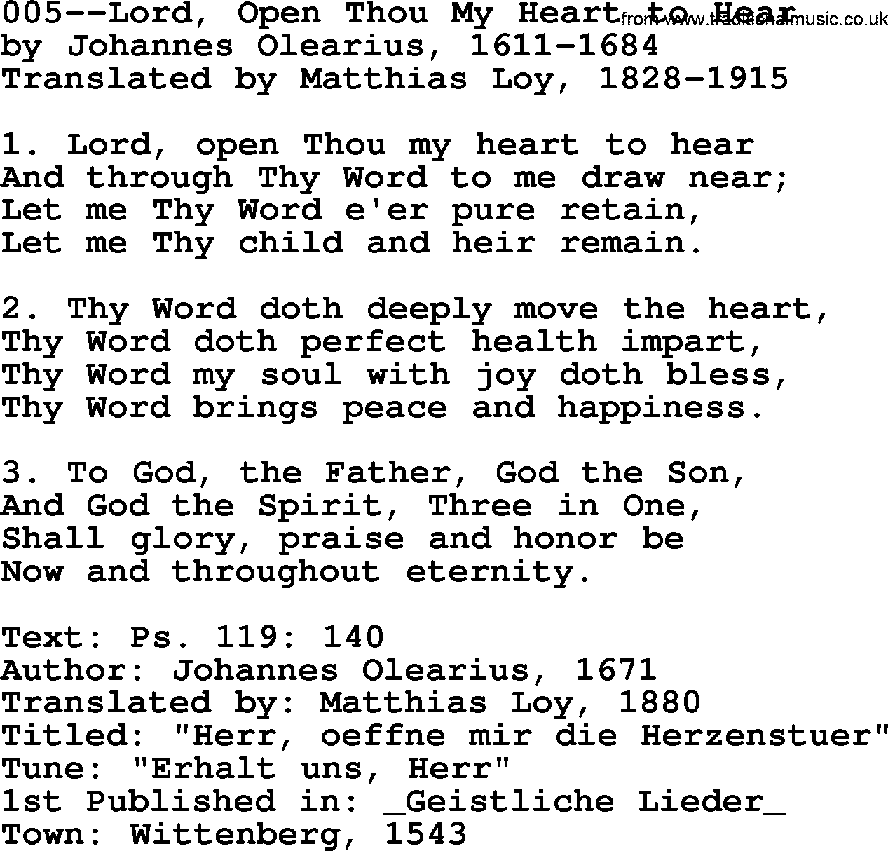 Lutheran Hymn: 005--Lord, Open Thou My Heart to Hear.txt lyrics with PDF