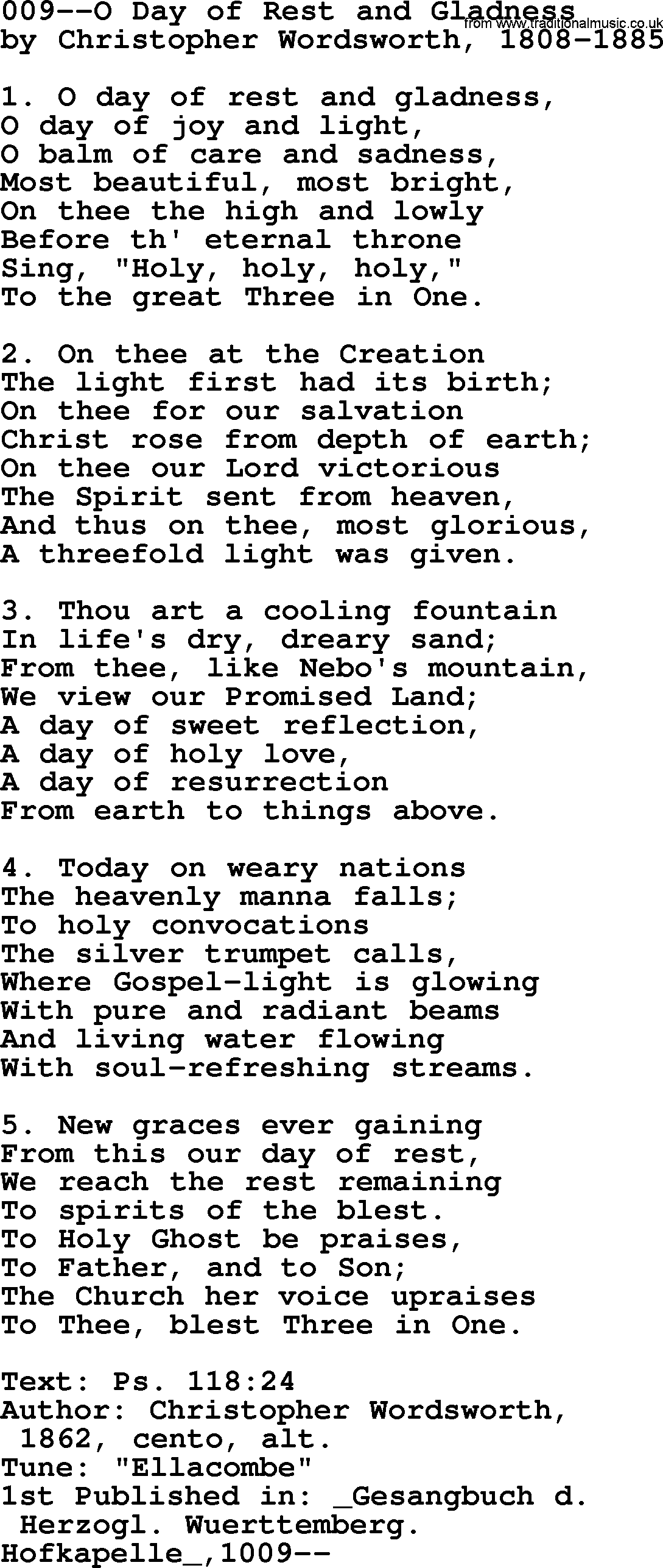Lutheran Hymn: 009--O Day of Rest and Gladness.txt lyrics with PDF
