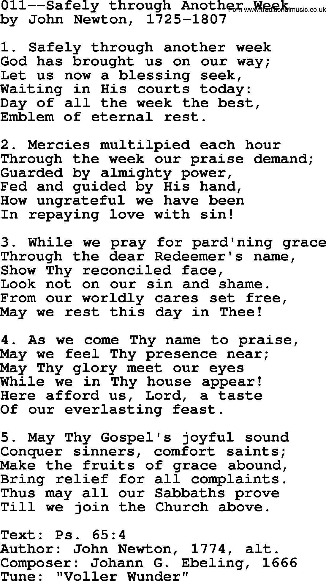 Lutheran Hymn: 011--Safely through Another Week.txt lyrics with PDF