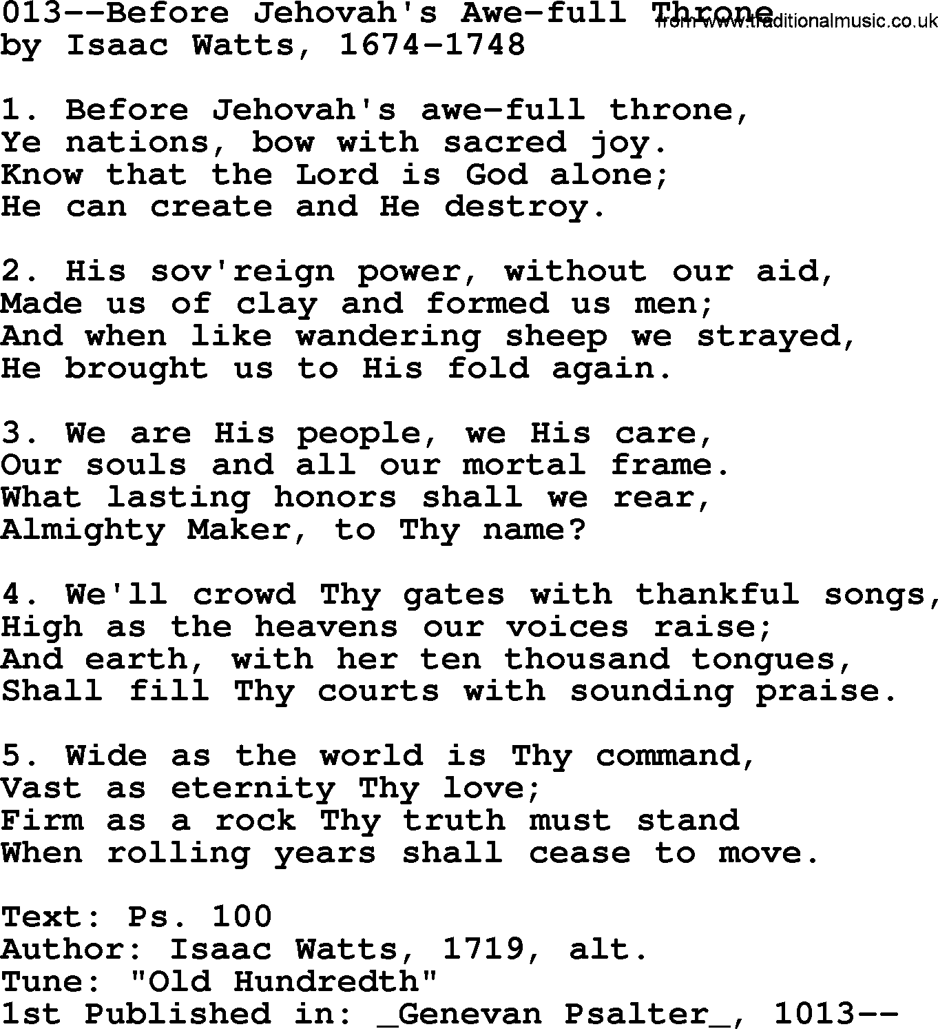 Lutheran Hymn: 013--Before Jehovah's Awe-full Throne.txt lyrics with PDF