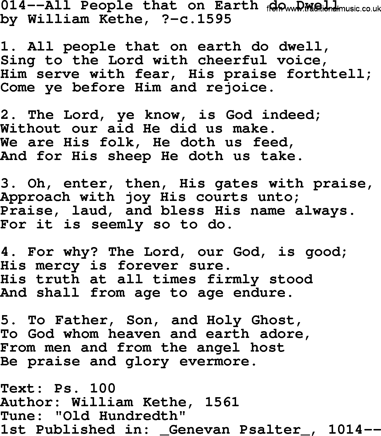 Lutheran Hymn: 014--All People that on Earth do Dwell.txt lyrics with PDF