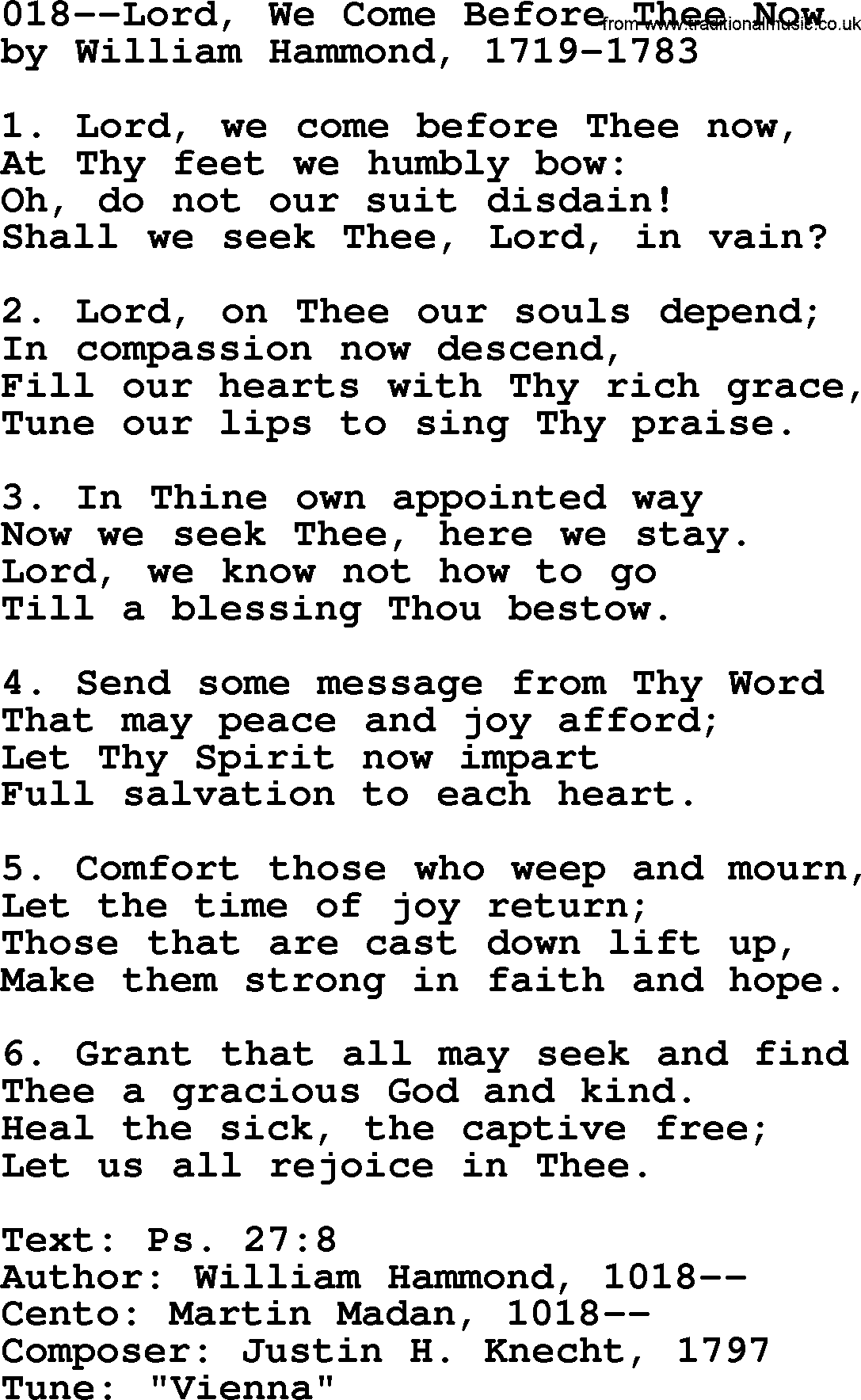 Lutheran Hymn: 018--Lord, We Come Before Thee Now.txt lyrics with PDF