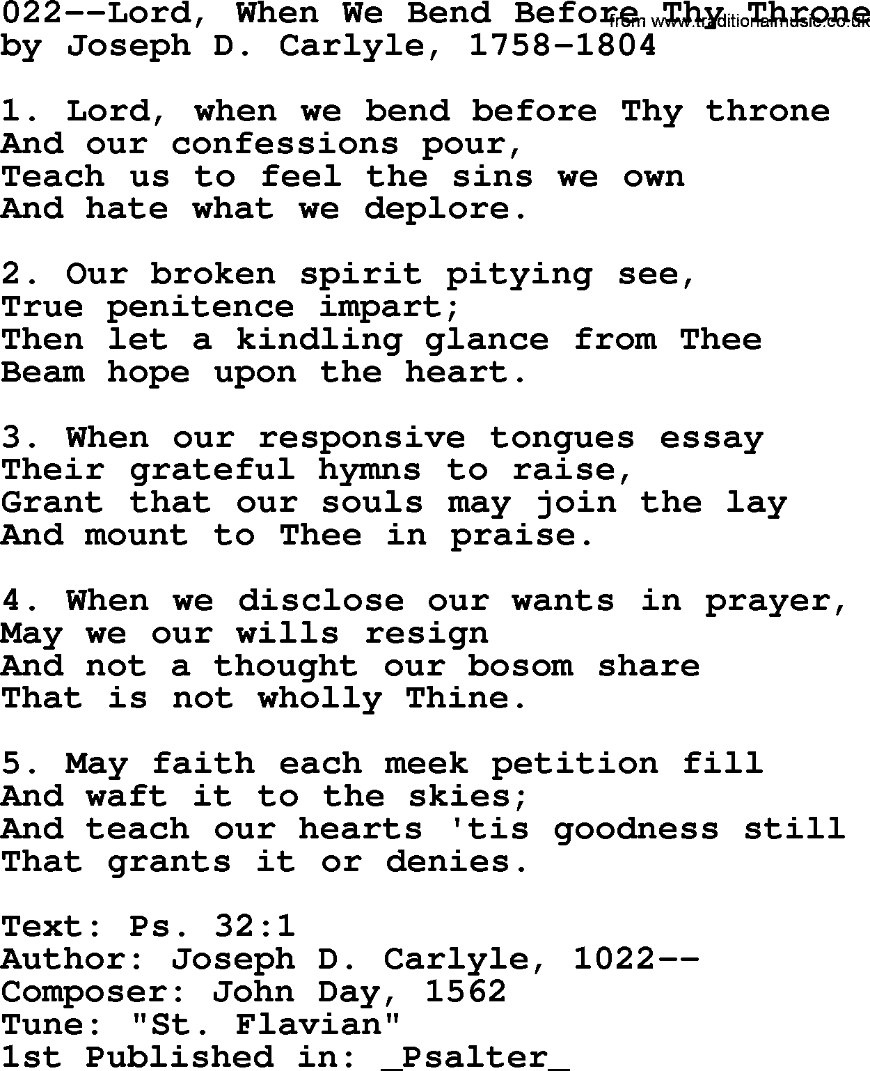 Lutheran Hymn: 022--Lord, When We Bend Before Thy Throne.txt lyrics with PDF