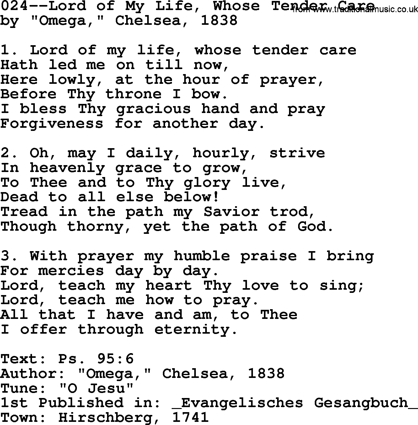 Lutheran Hymn: 024--Lord of My Life, Whose Tender Care.txt lyrics with PDF
