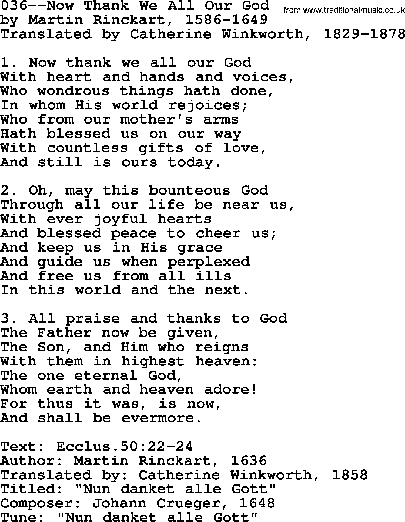 Lutheran Hymn: 036--Now Thank We All Our God.txt lyrics with PDF