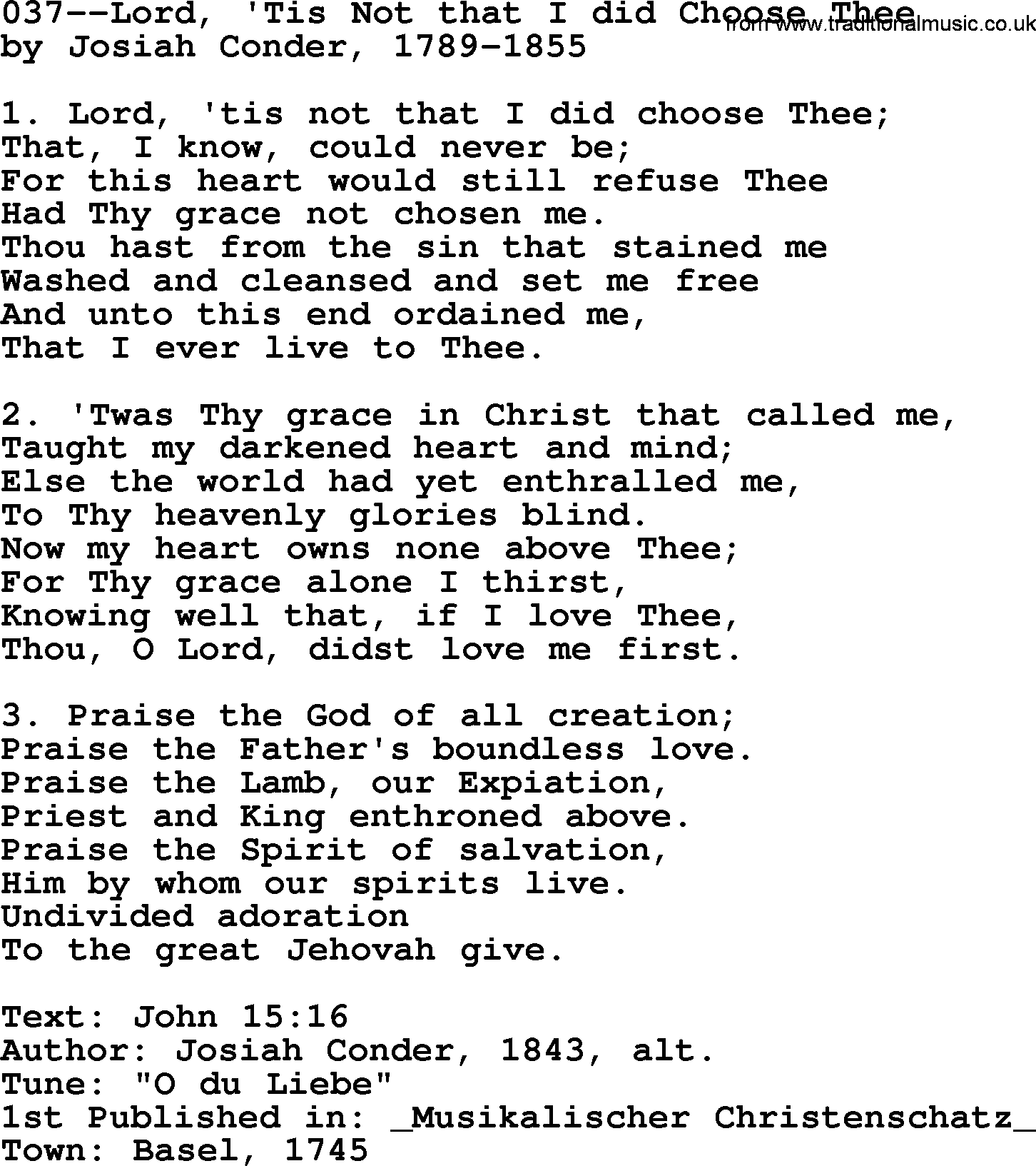 Lutheran Hymn: 037--Lord, 'Tis Not that I did Choose Thee.txt lyrics with PDF