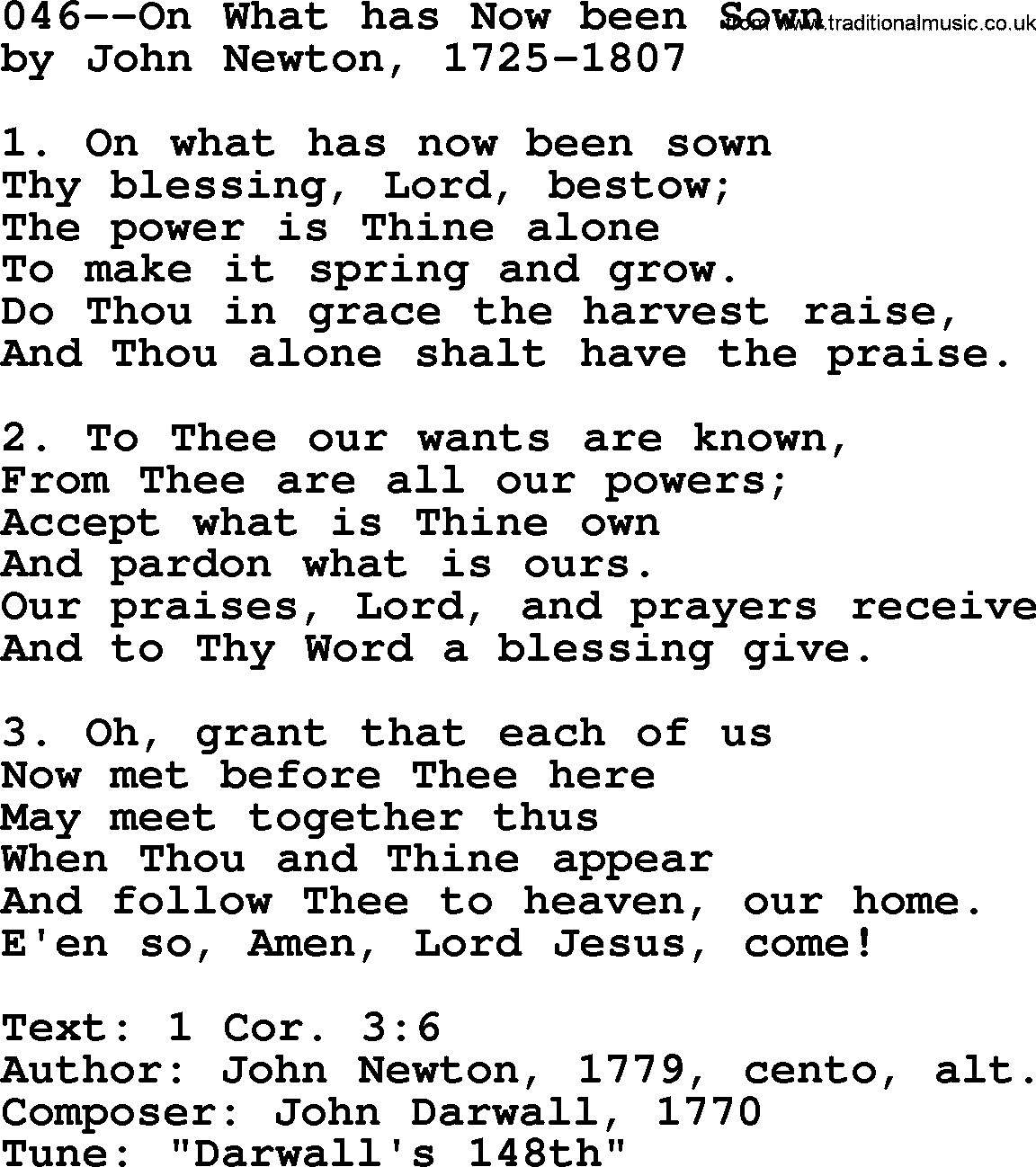 Lutheran Hymn: 046--On What has Now been Sown.txt lyrics with PDF