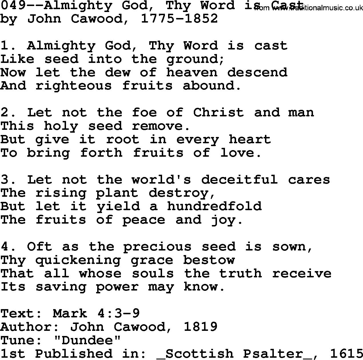 Lutheran Hymn: 049--Almighty God, Thy Word is Cast.txt lyrics with PDF