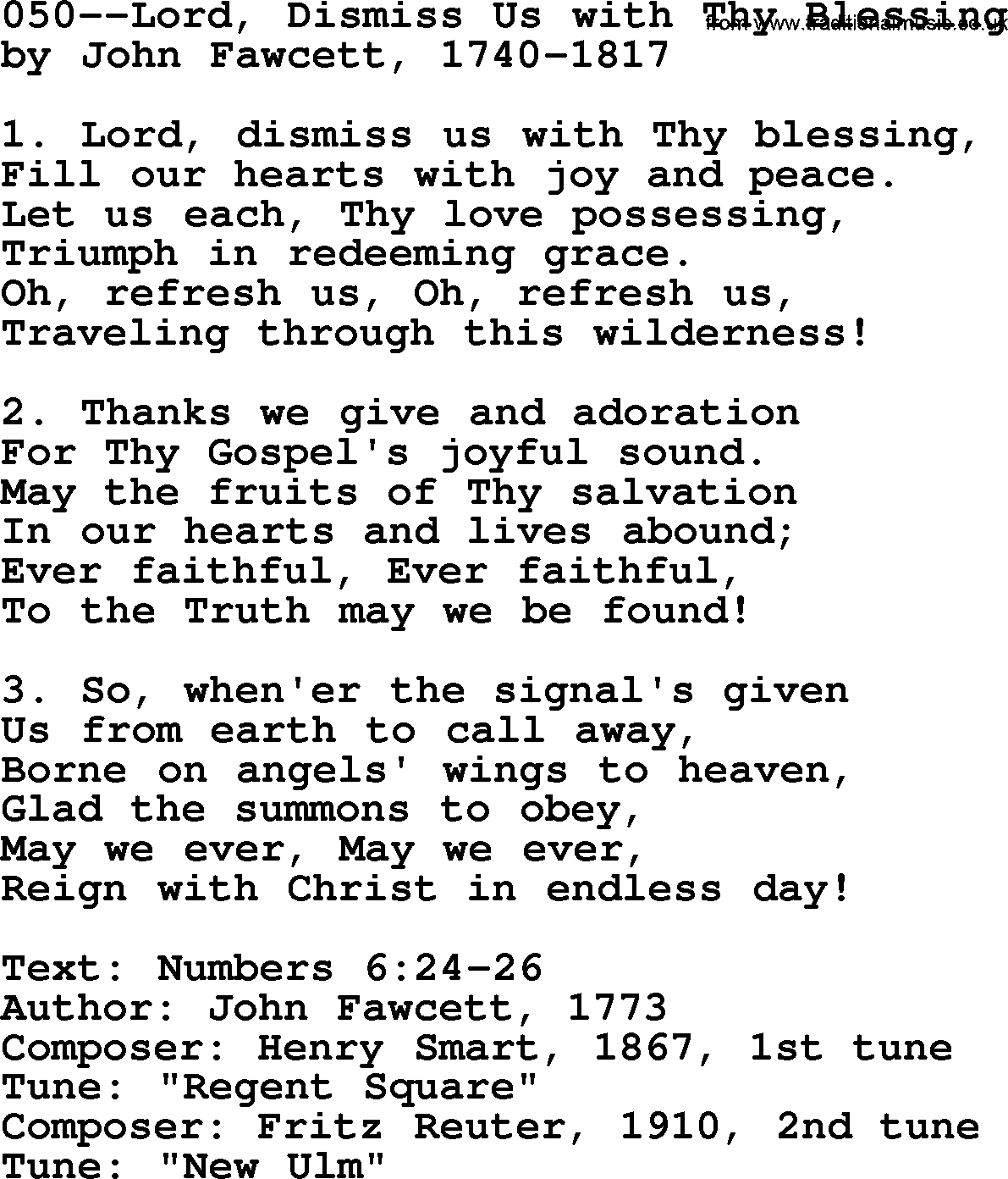 Lutheran Hymn: 050--Lord, Dismiss Us with Thy Blessing.txt lyrics with PDF