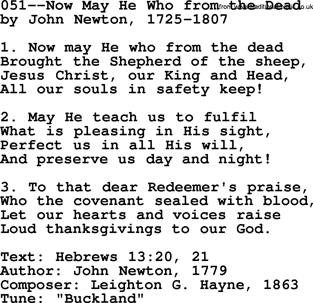 Lutheran Hymn: 051--Now May He Who from the Dead.txt lyrics with PDF