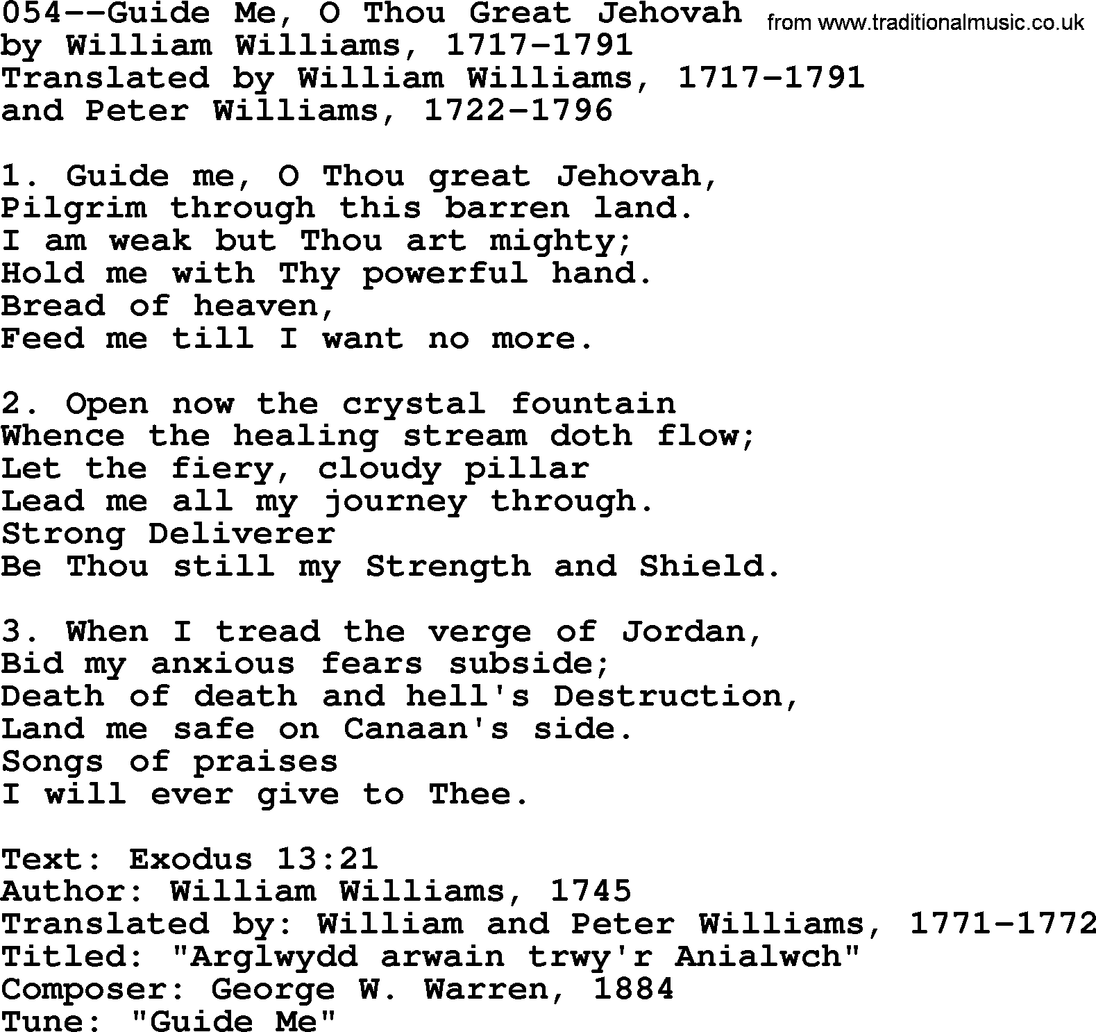 Lutheran Hymn: 054--Guide Me, O Thou Great Jehovah.txt lyrics with PDF