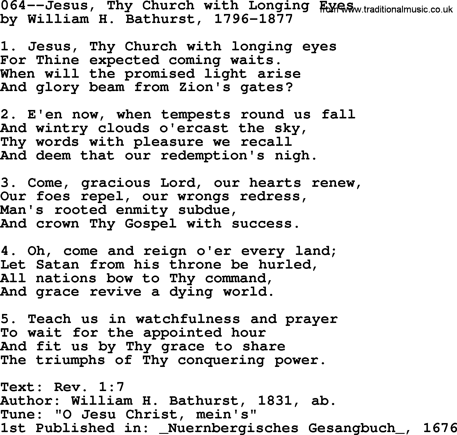 Lutheran Hymn: 064--Jesus, Thy Church with Longing Eyes.txt lyrics with PDF