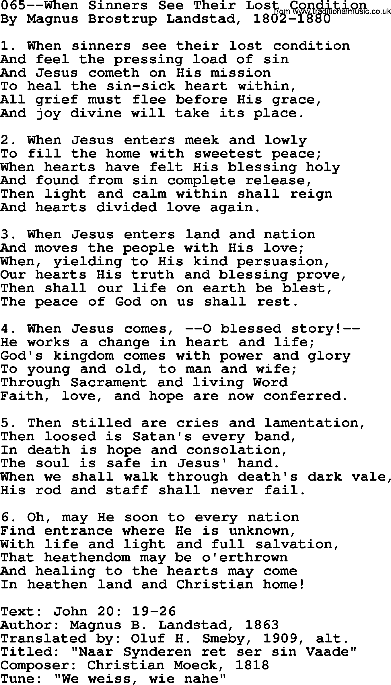 Lutheran Hymn: 065--When Sinners See Their Lost Condition.txt lyrics with PDF