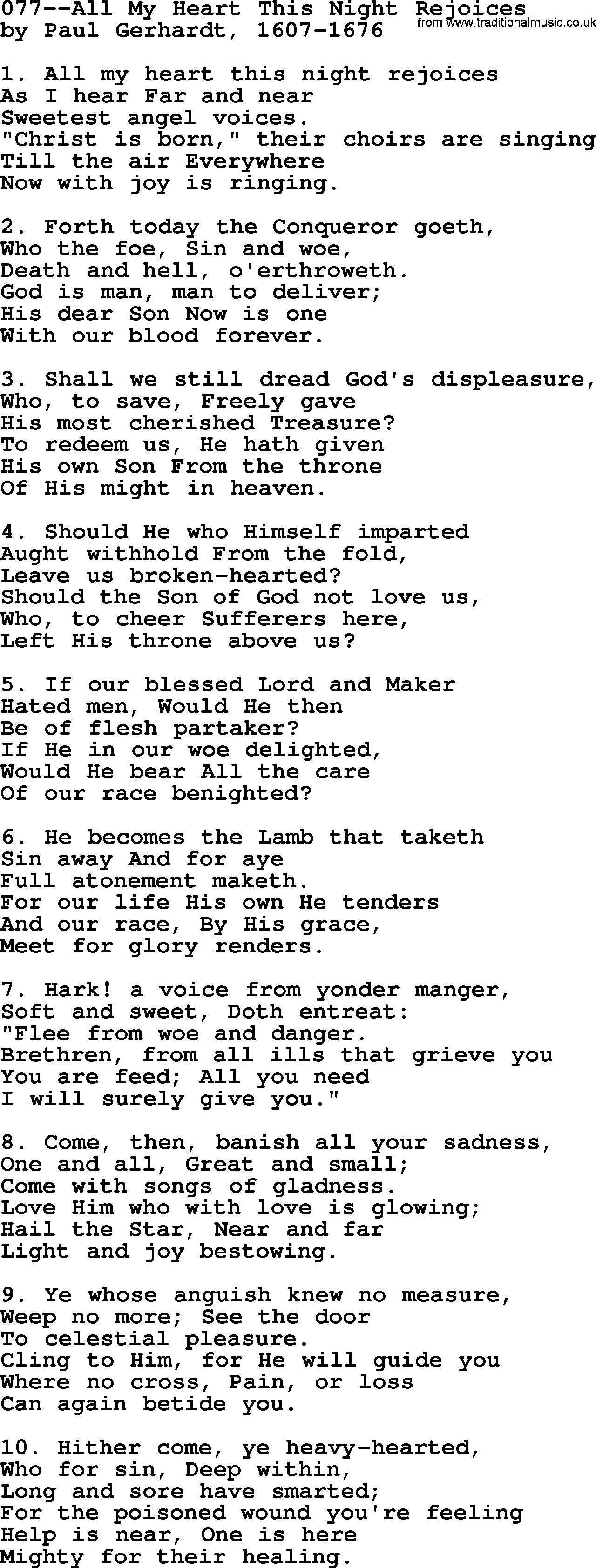 Lutheran Hymn: 077--All My Heart This Night Rejoices.txt lyrics with PDF