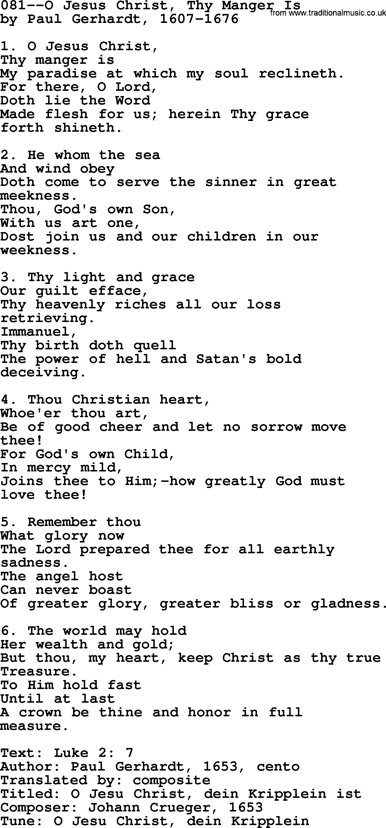 Lutheran Hymn: 081--O Jesus Christ, Thy Manger Is.txt lyrics with PDF