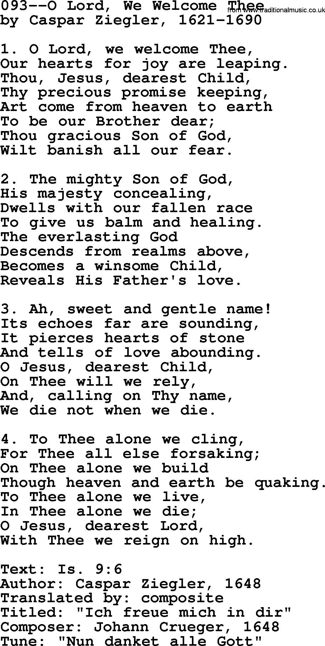 Lutheran Hymn: 093--O Lord, We Welcome Thee.txt lyrics with PDF