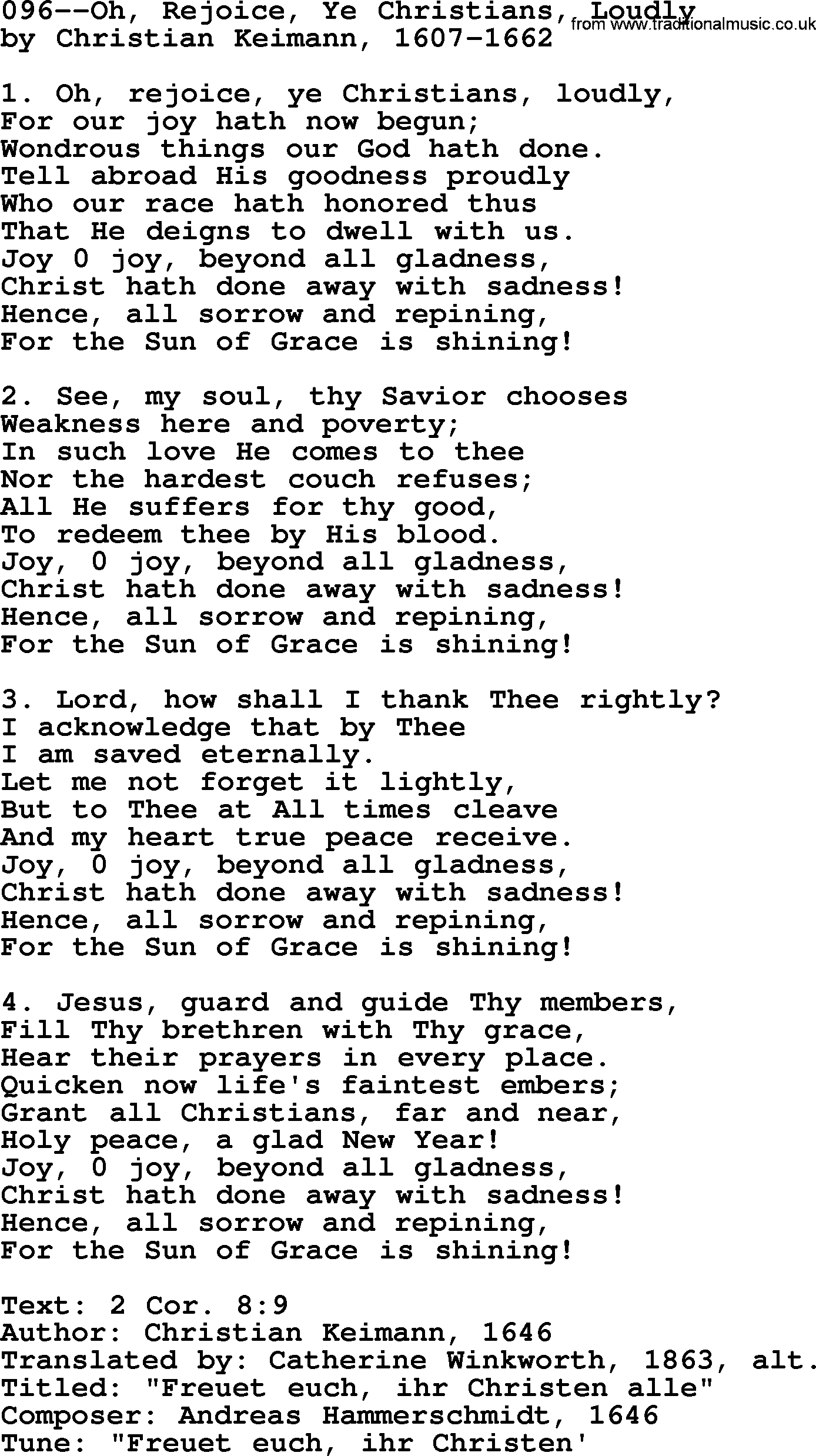 Lutheran Hymn: 096--Oh, Rejoice, Ye Christians, Loudly.txt lyrics with PDF