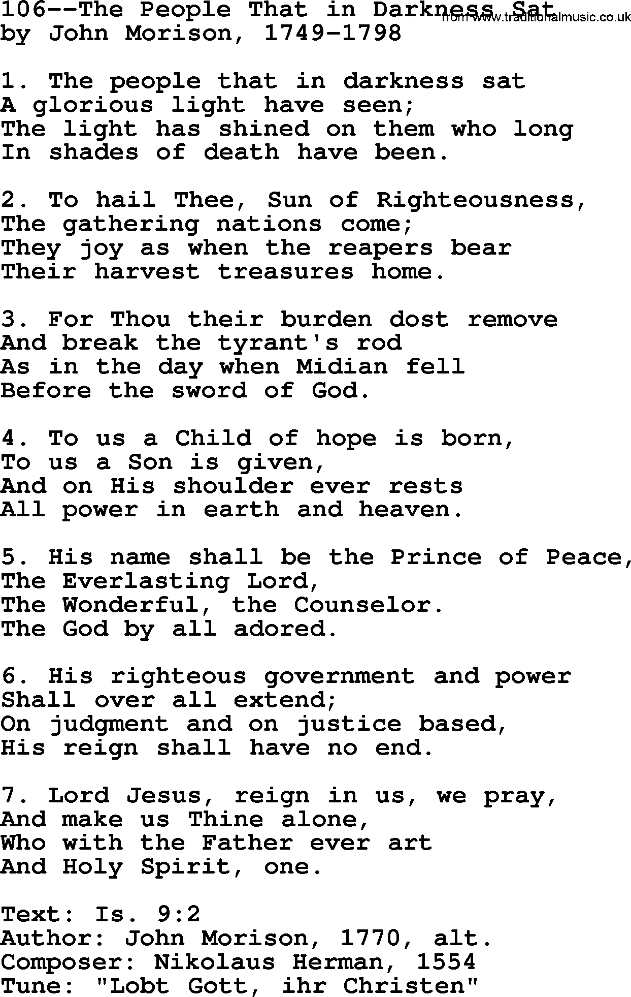 Lutheran Hymn: 106--The People That in Darkness Sat.txt lyrics with PDF