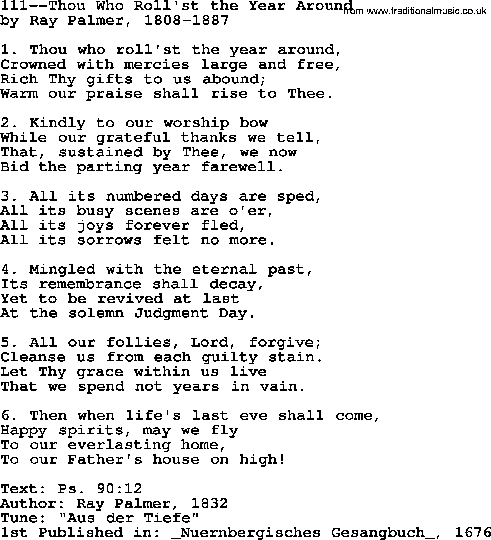 Lutheran Hymn: 111--Thou Who Roll'st the Year Around.txt lyrics with PDF
