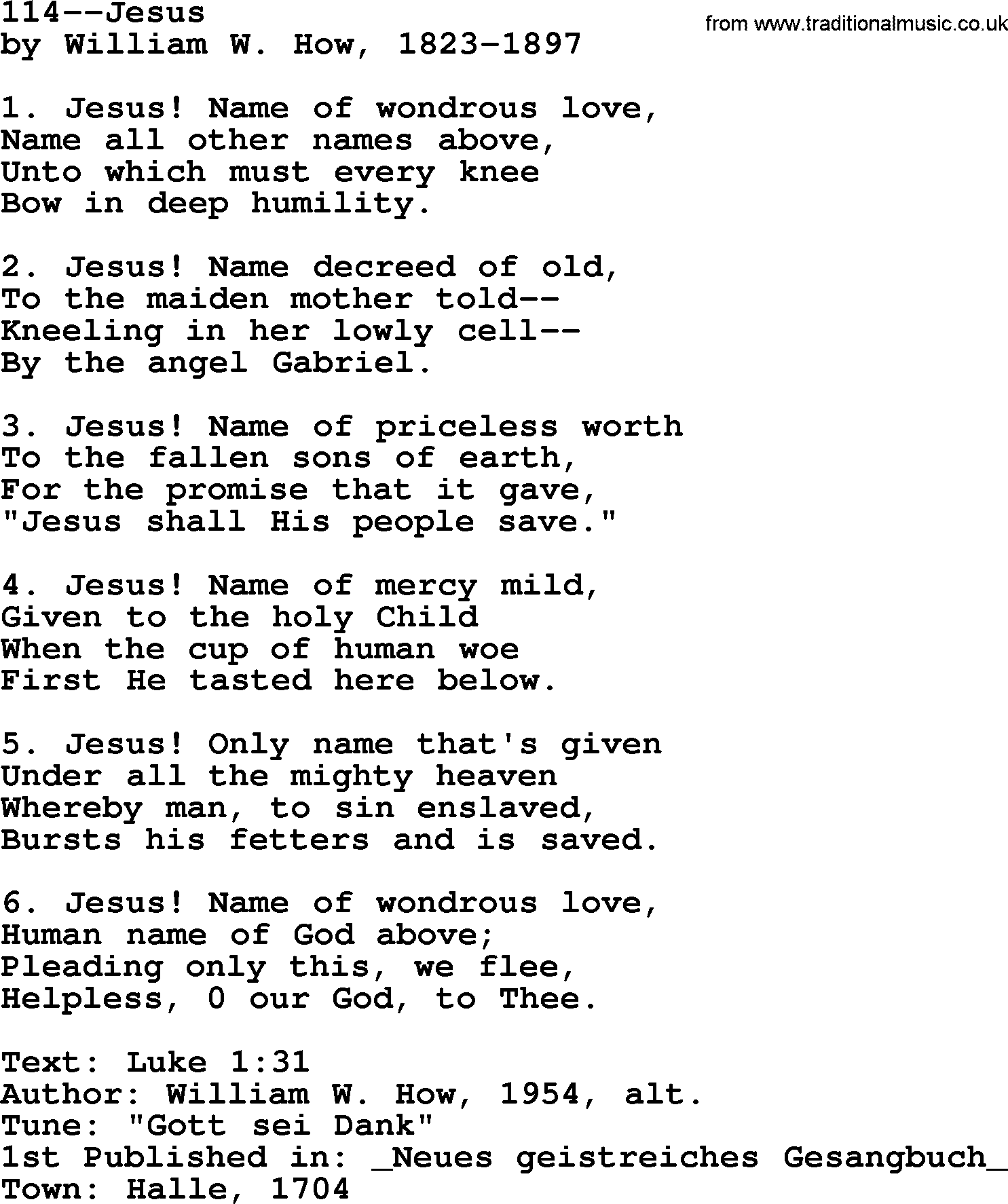 Lutheran Hymn: 114--Jesus.txt lyrics with PDF