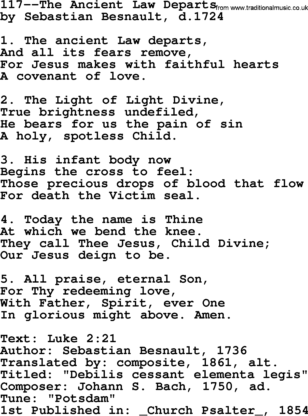 Lutheran Hymn: 117--The Ancient Law Departs.txt lyrics with PDF