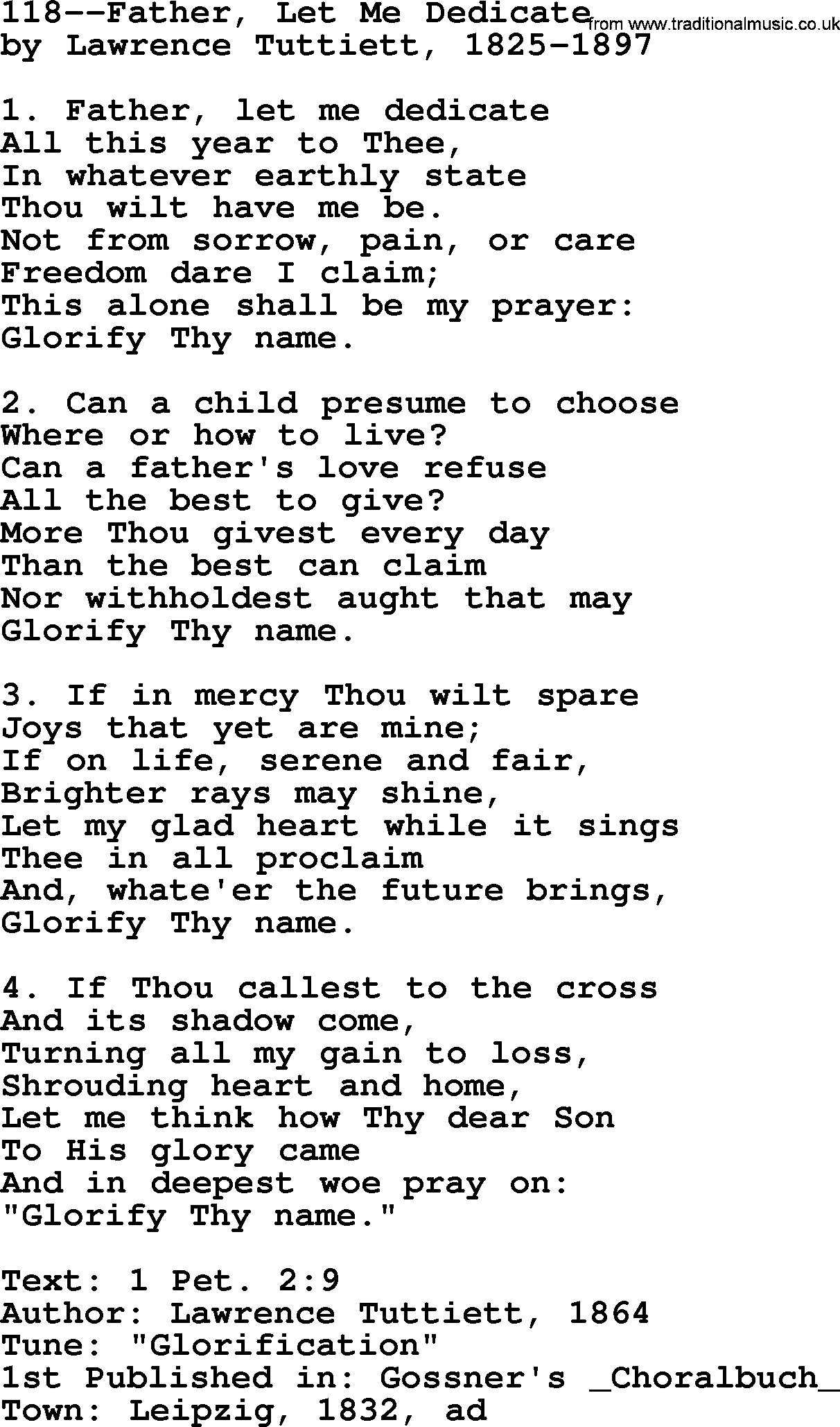 Lutheran Hymn: 118--Father, Let Me Dedicate.txt lyrics with PDF