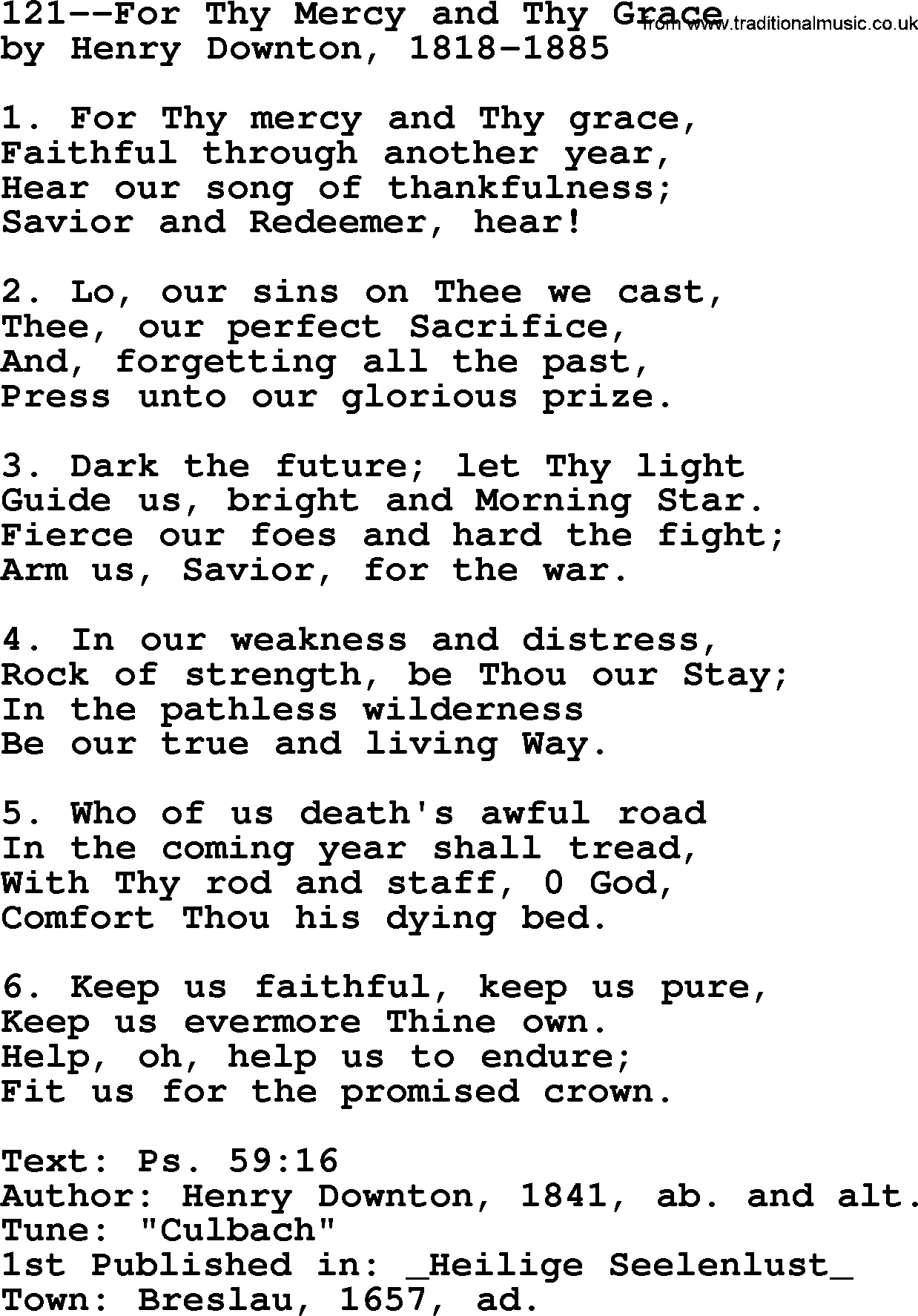 Lutheran Hymn: 121--For Thy Mercy and Thy Grace.txt lyrics with PDF