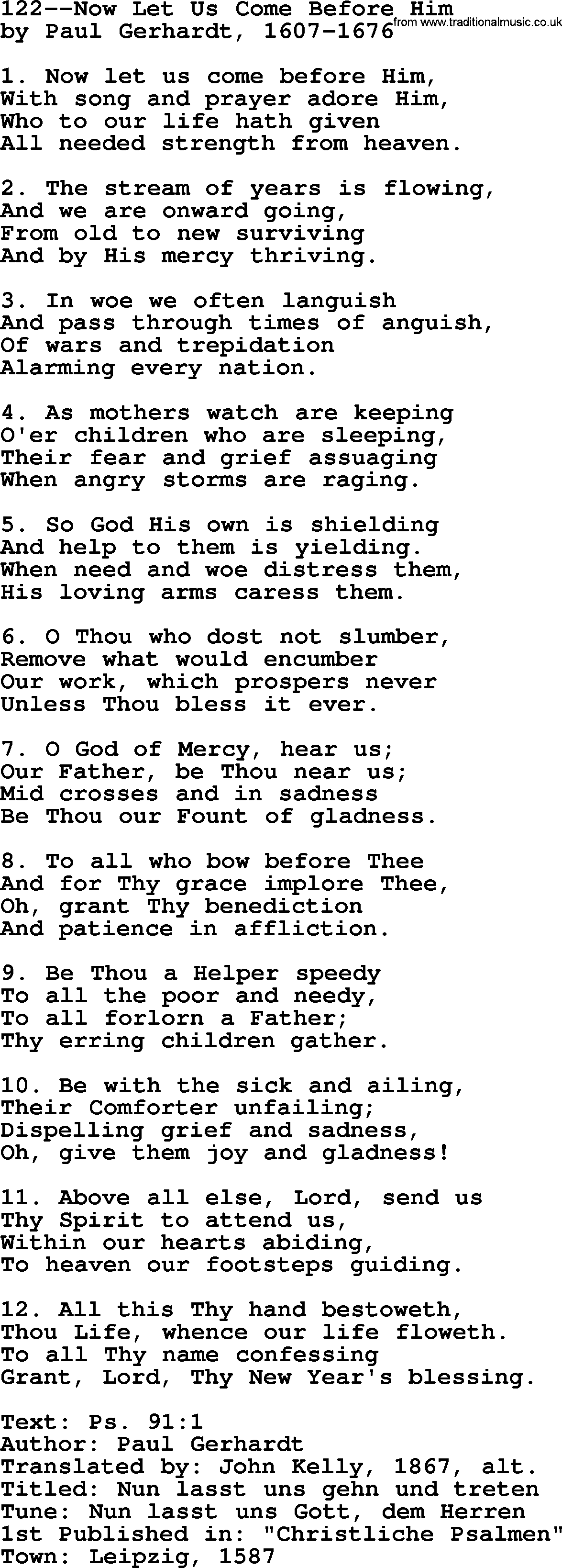 Lutheran Hymn: 122--Now Let Us Come Before Him.txt lyrics with PDF