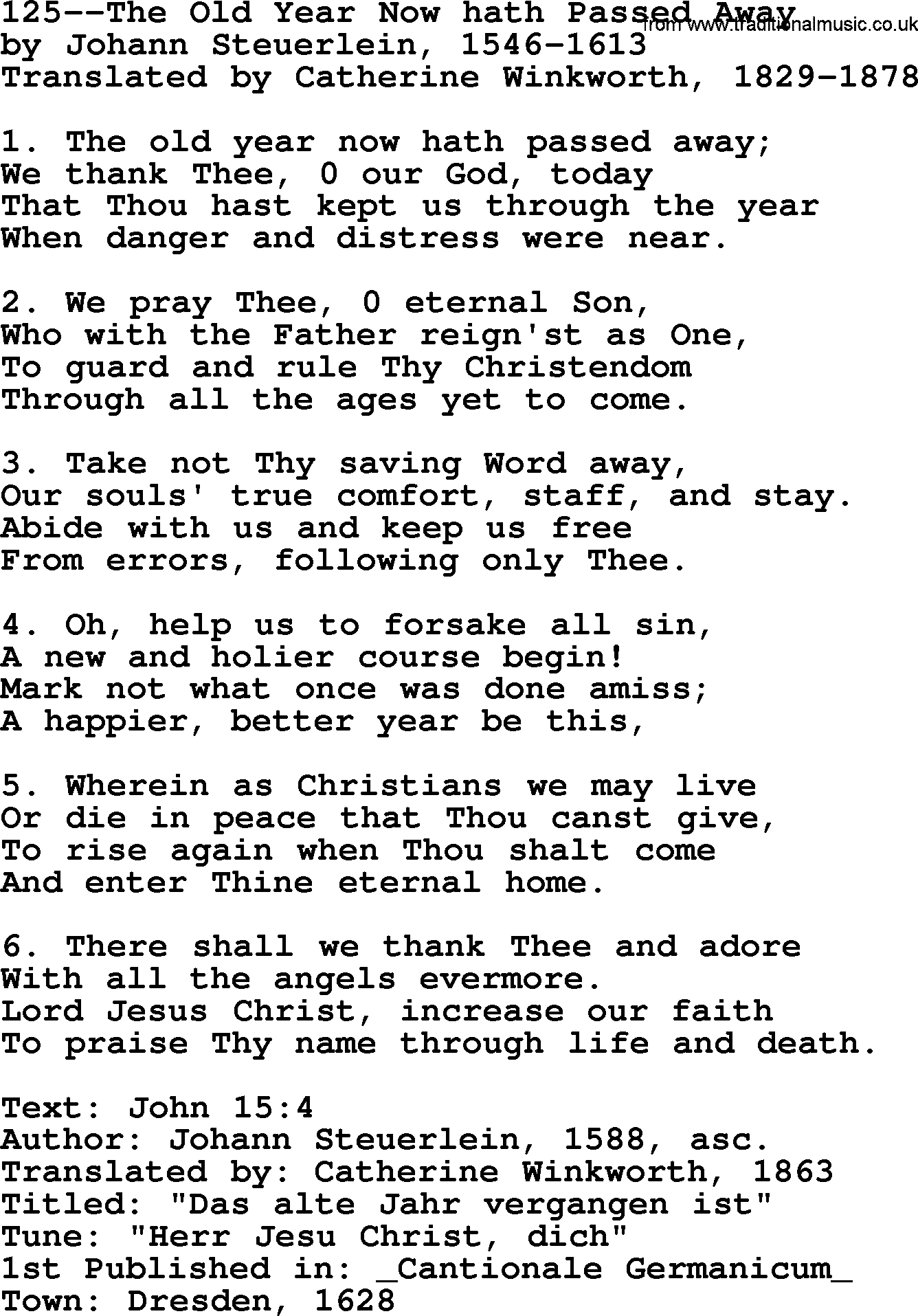 Lutheran Hymn: 125--The Old Year Now hath Passed Away.txt lyrics with PDF