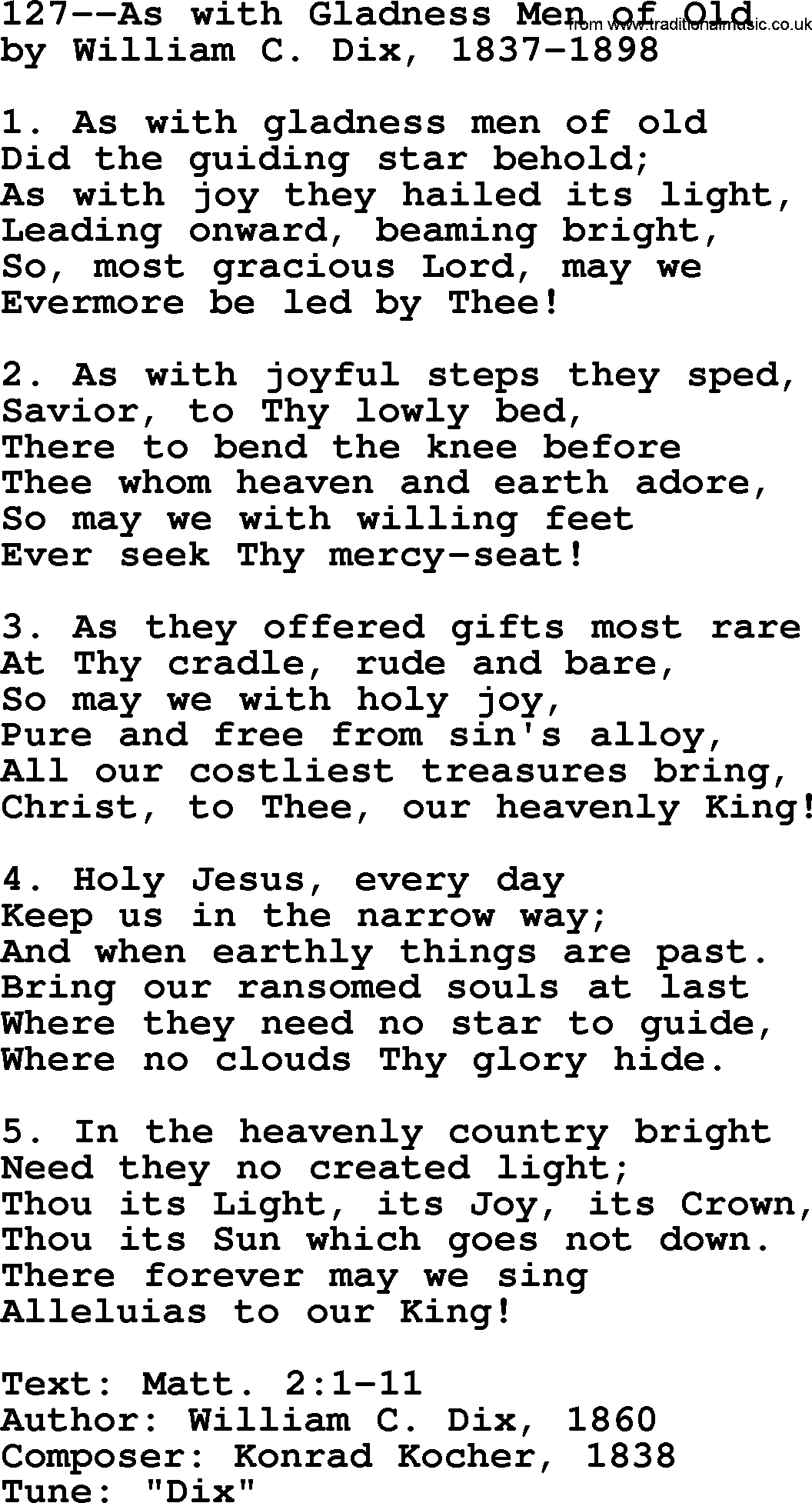 Lutheran Hymn: 127--As with Gladness Men of Old.txt lyrics with PDF