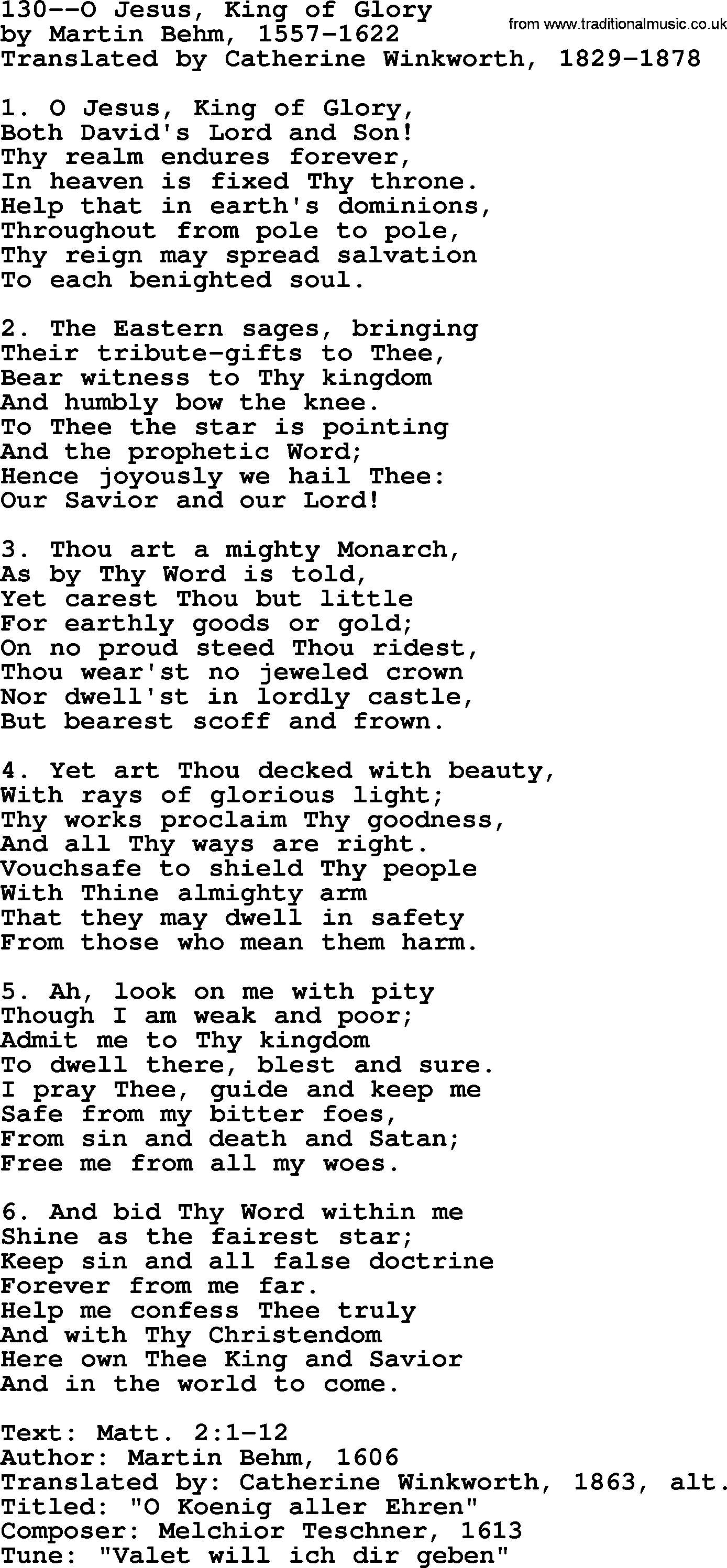 Lutheran Hymn: 130--O Jesus, King of Glory.txt lyrics with PDF