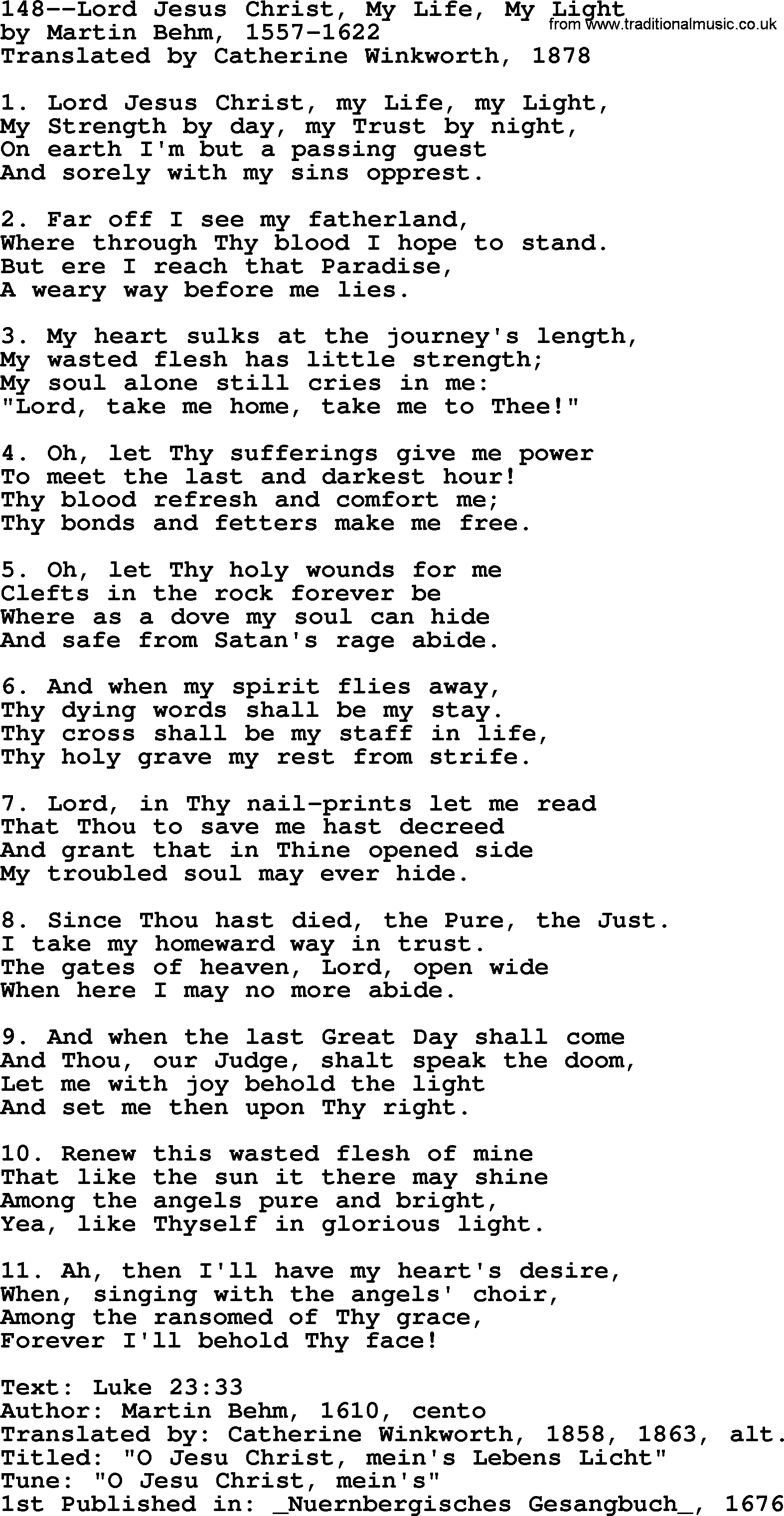 Lutheran Hymn: 148--Lord Jesus Christ, My Life, My Light.txt lyrics with PDF
