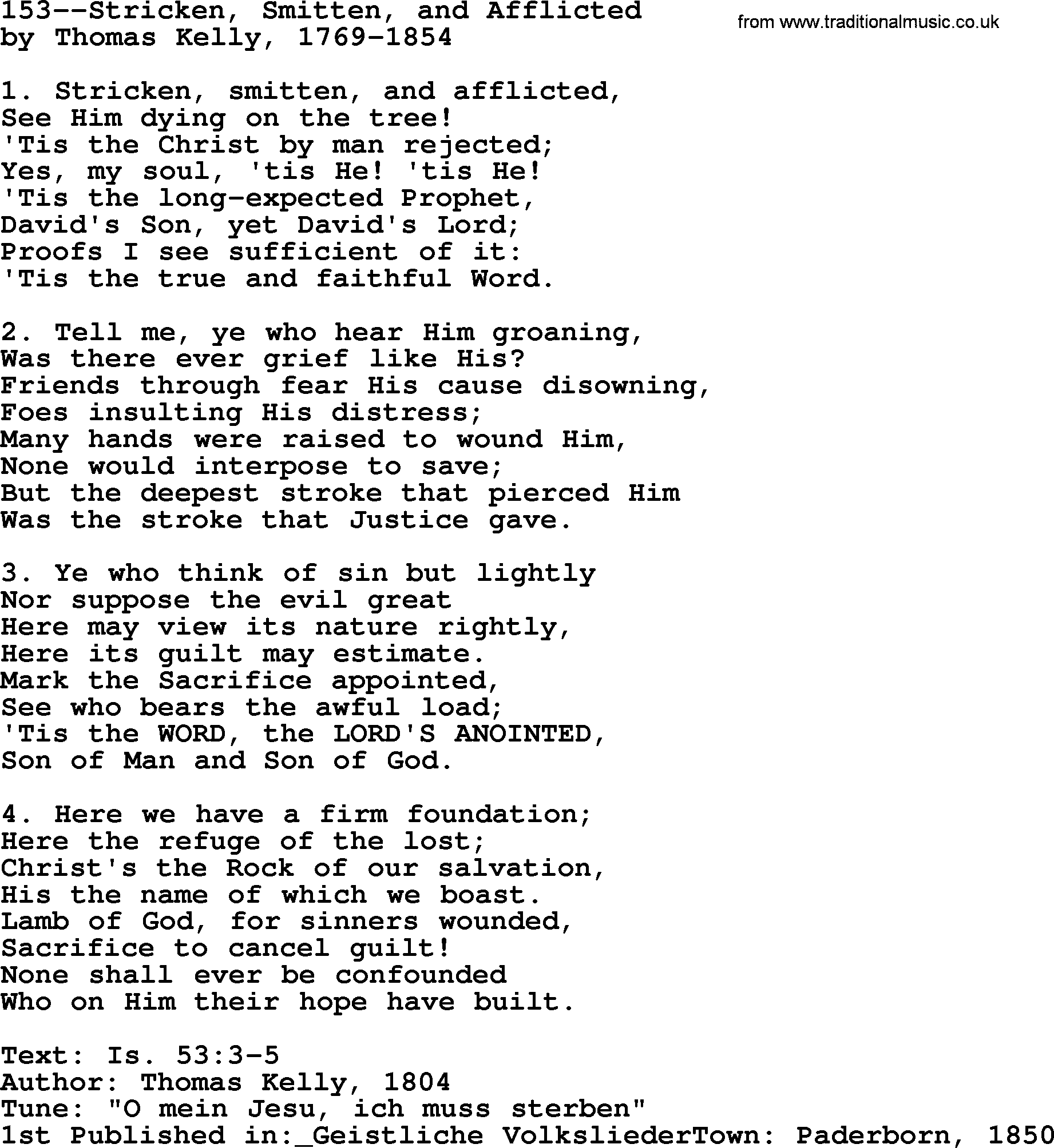 Lutheran Hymn: 153--Stricken, Smitten, and Afflicted.txt lyrics with PDF