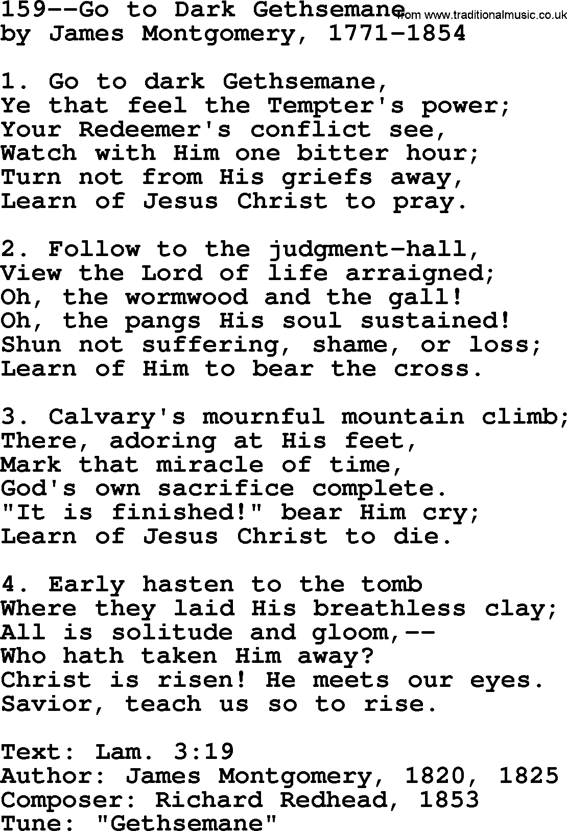 Lutheran Hymn: 159--Go to Dark Gethsemane.txt lyrics with PDF
