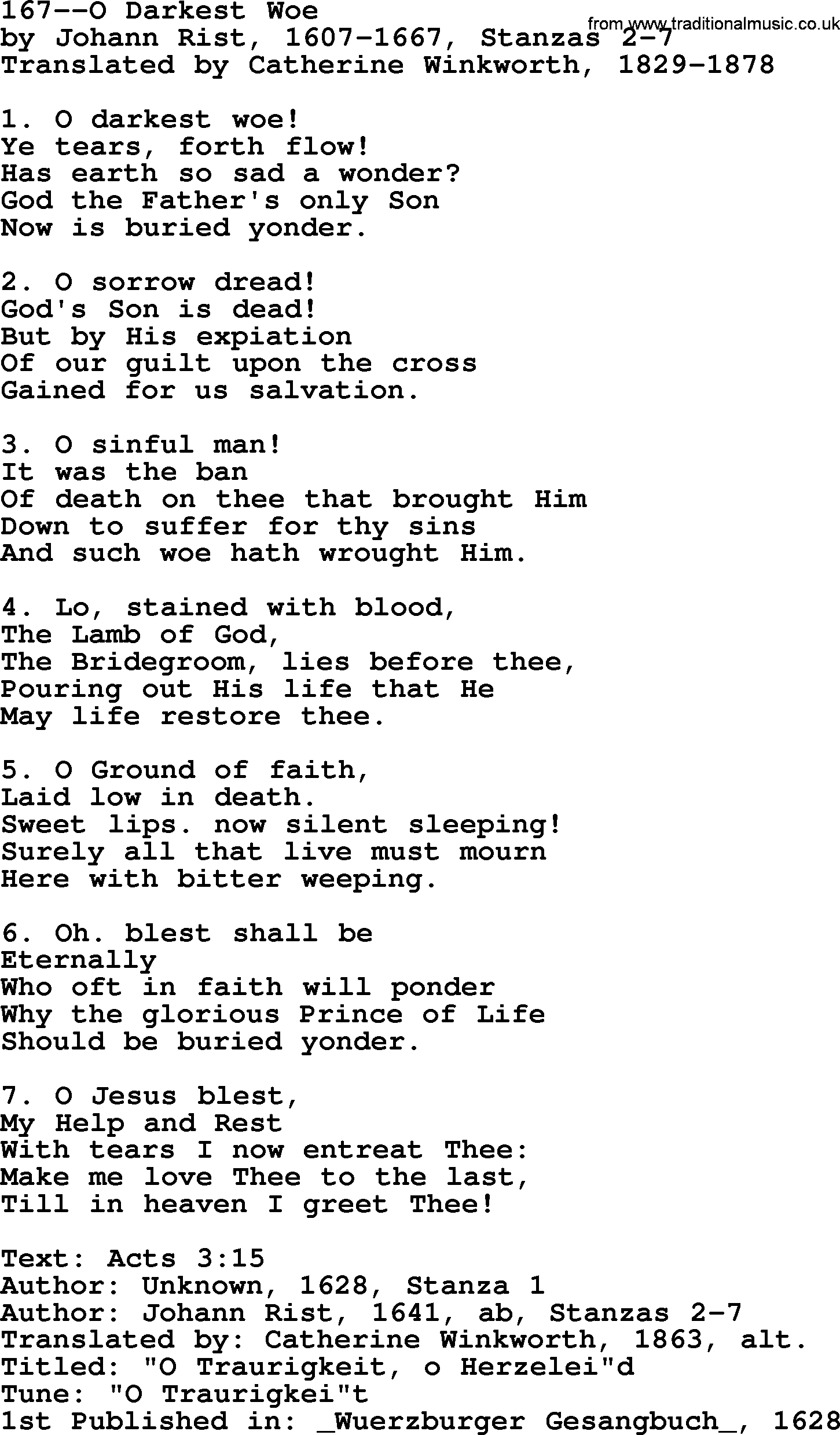 Lutheran Hymn: 167--O Darkest Woe.txt lyrics with PDF