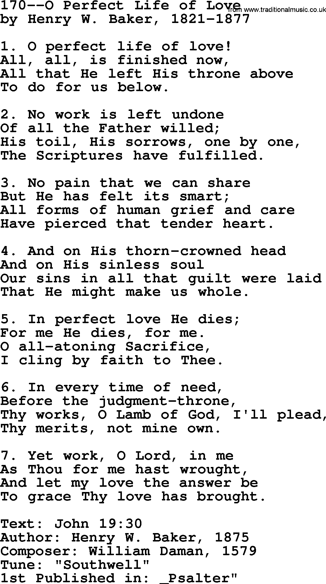 Lutheran Hymn: 170--O Perfect Life of Love.txt lyrics with PDF