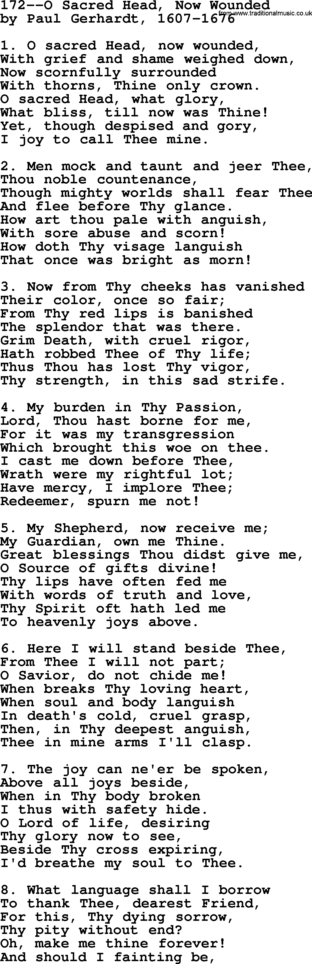 Lutheran Hymn: 172--O Sacred Head, Now Wounded.txt lyrics with PDF