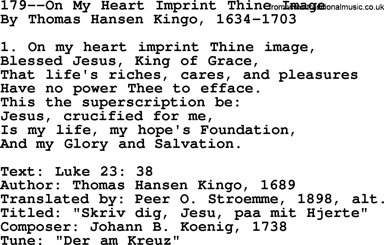 Lutheran Hymn: 179--On My Heart Imprint Thine Image.txt lyrics with PDF