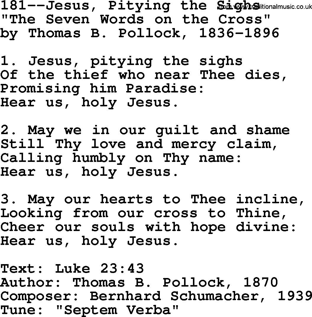Lutheran Hymn: 181--Jesus, Pitying the Sighs.txt lyrics with PDF