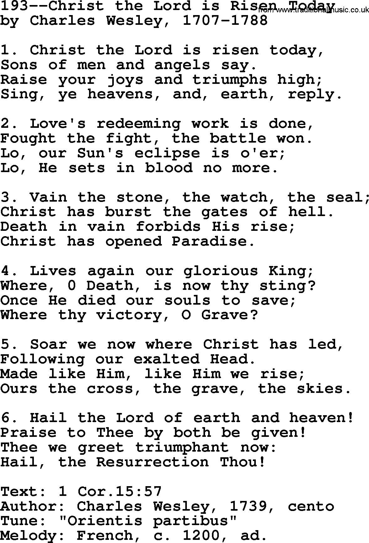 Lutheran Hymn: 193--Christ the Lord is Risen Today.txt lyrics with PDF