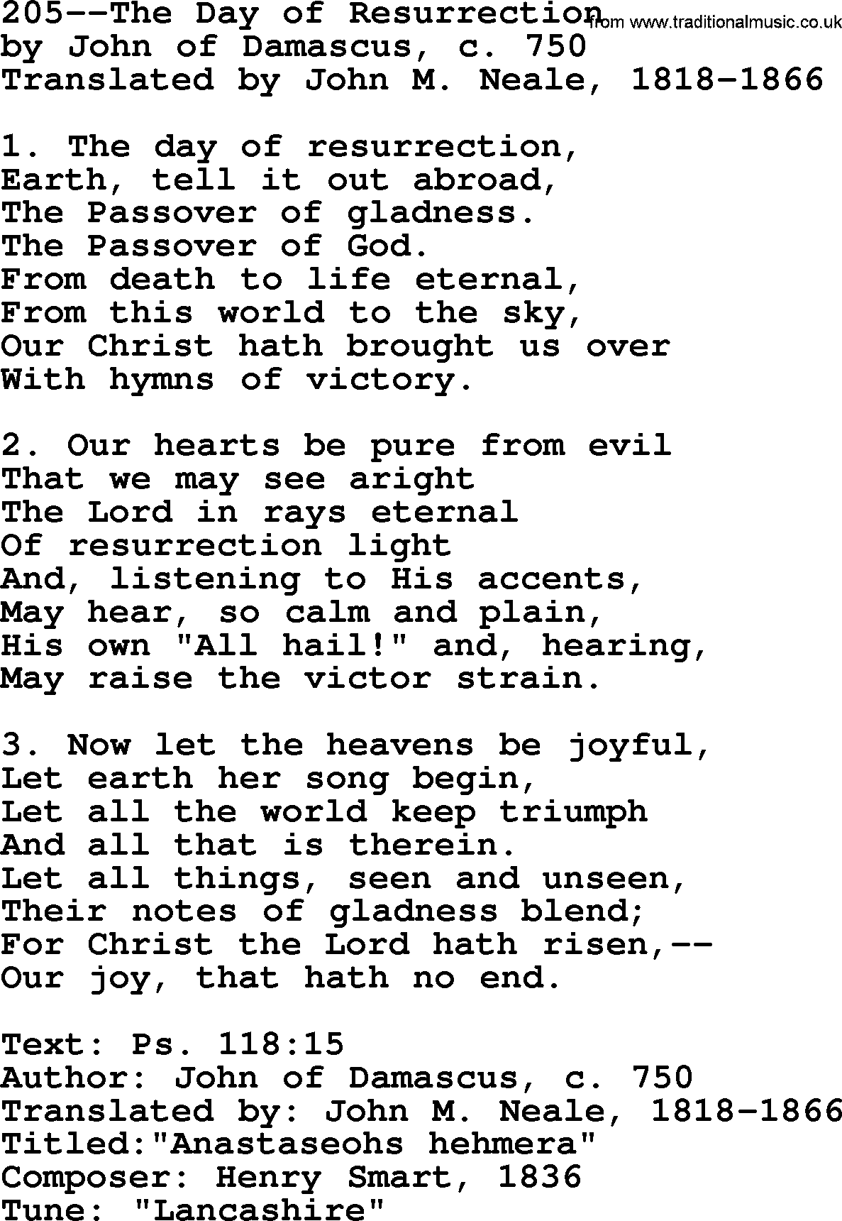 Lutheran Hymn: 205--The Day of Resurrection.txt lyrics with PDF