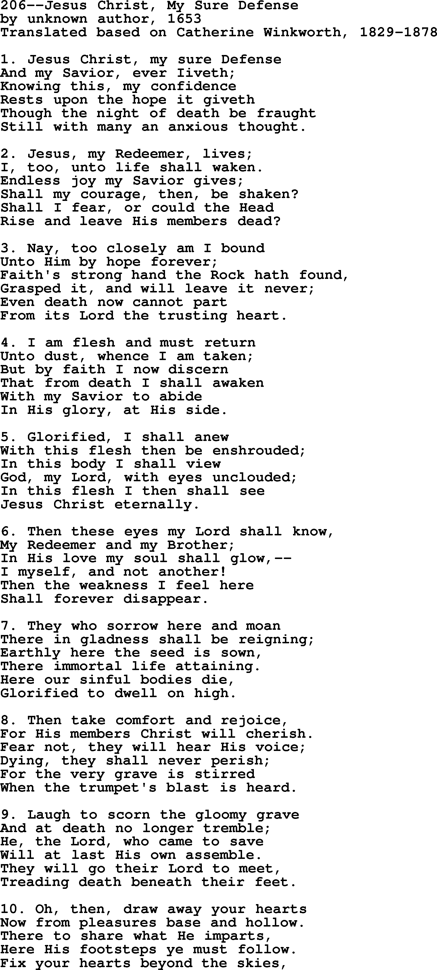 Lutheran Hymn: 206--Jesus Christ, My Sure Defense.txt lyrics with PDF